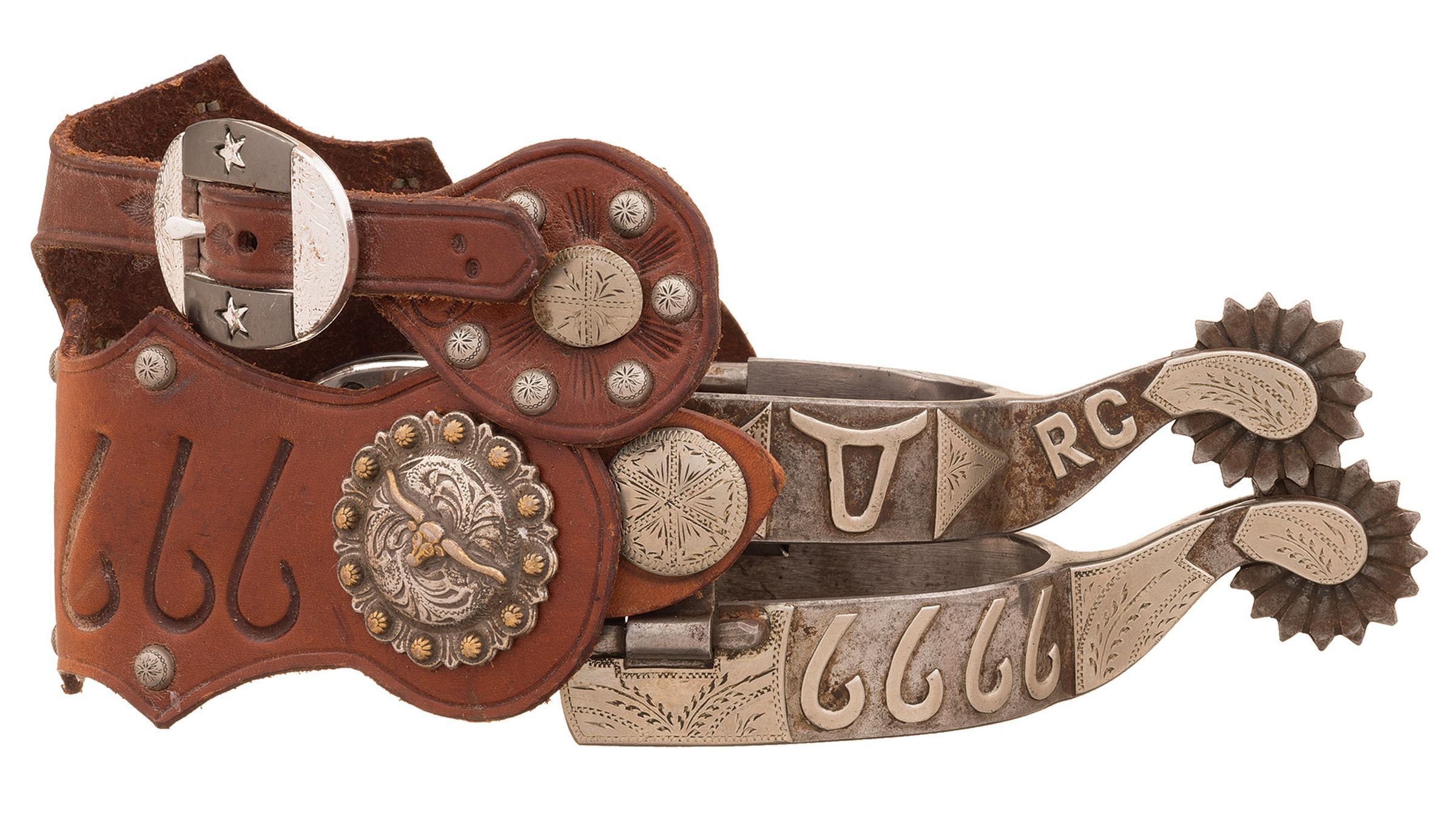 Jerry Cates No. 2800 '6666' Cattle Brand Pattern Spurs Rock Island