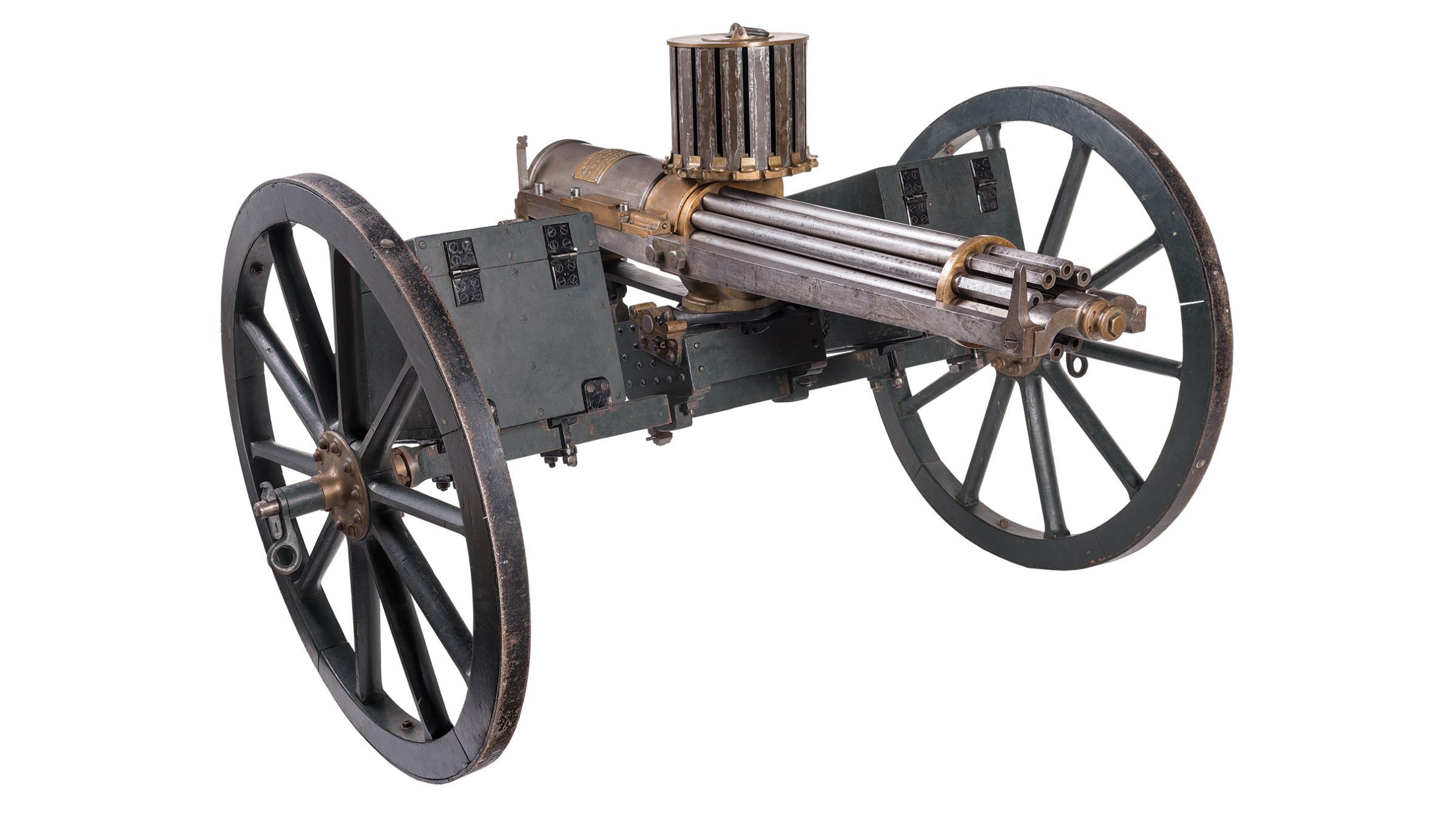 Gatling Gun and Carriage with Broadwell DrumFew weapons in history are as f...