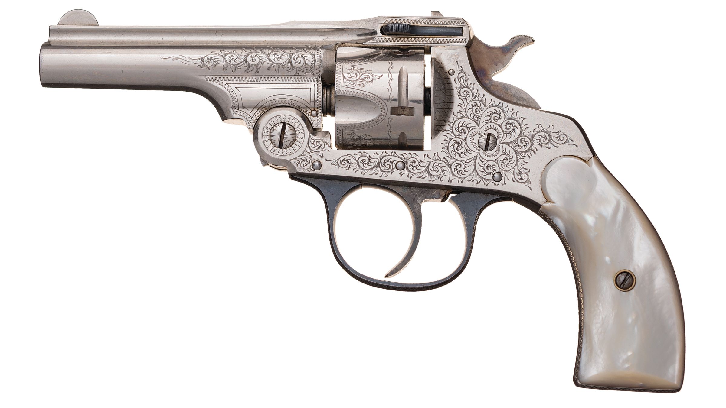 Engraved Hopkins & Allen Safety Police Revolver w- Pearl Grips