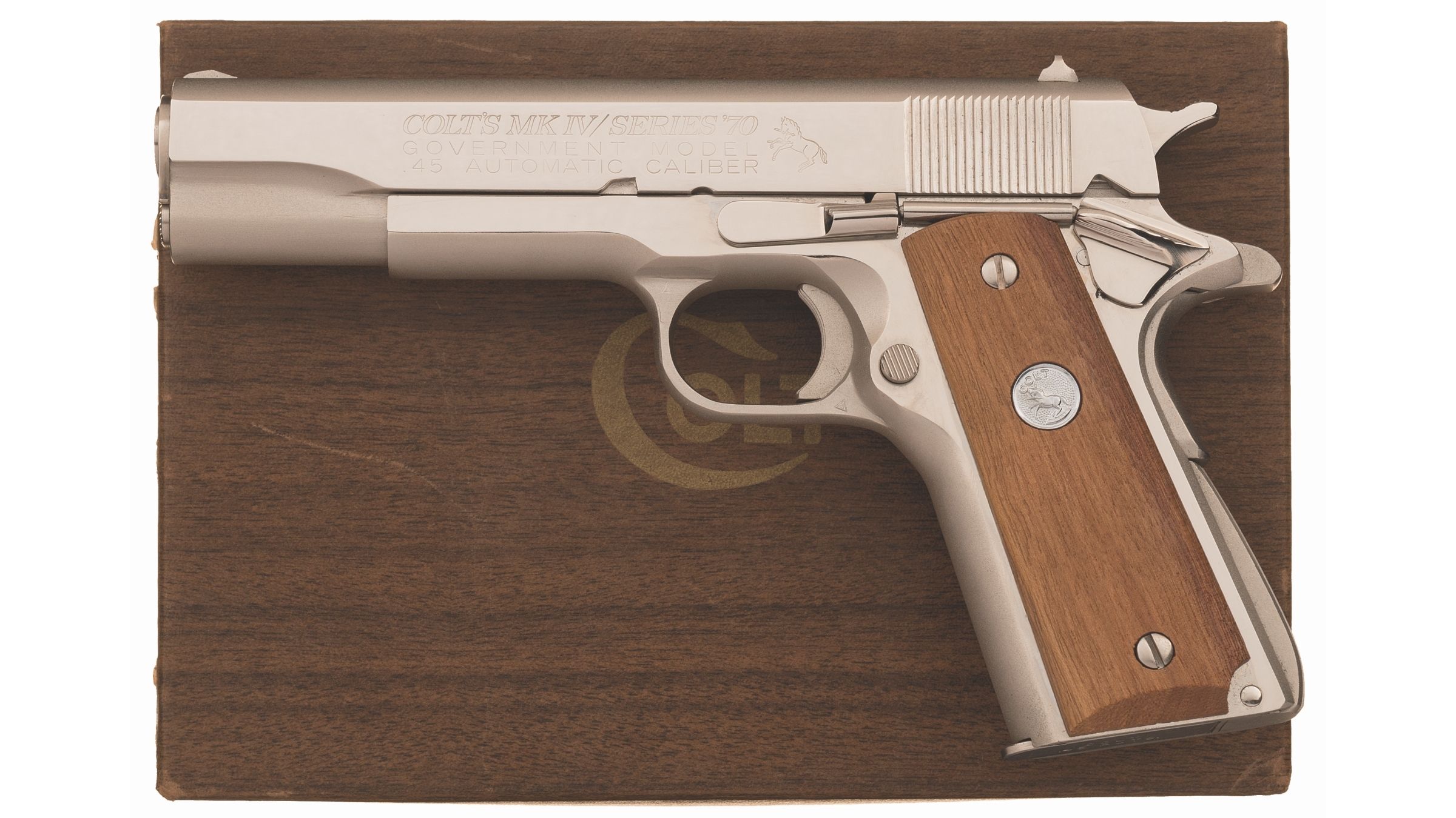 Nickel Colt Mk IV Series 70 Government Model Pistol with Box