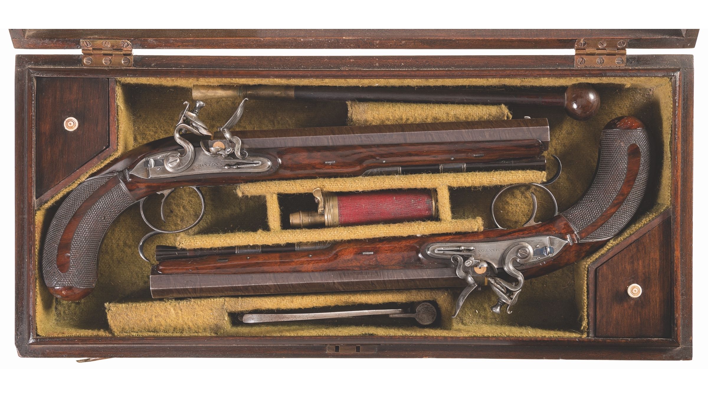 Cased Pair of Gold Inlaid Manton Flintlock Dueling Pistols | Rock ...