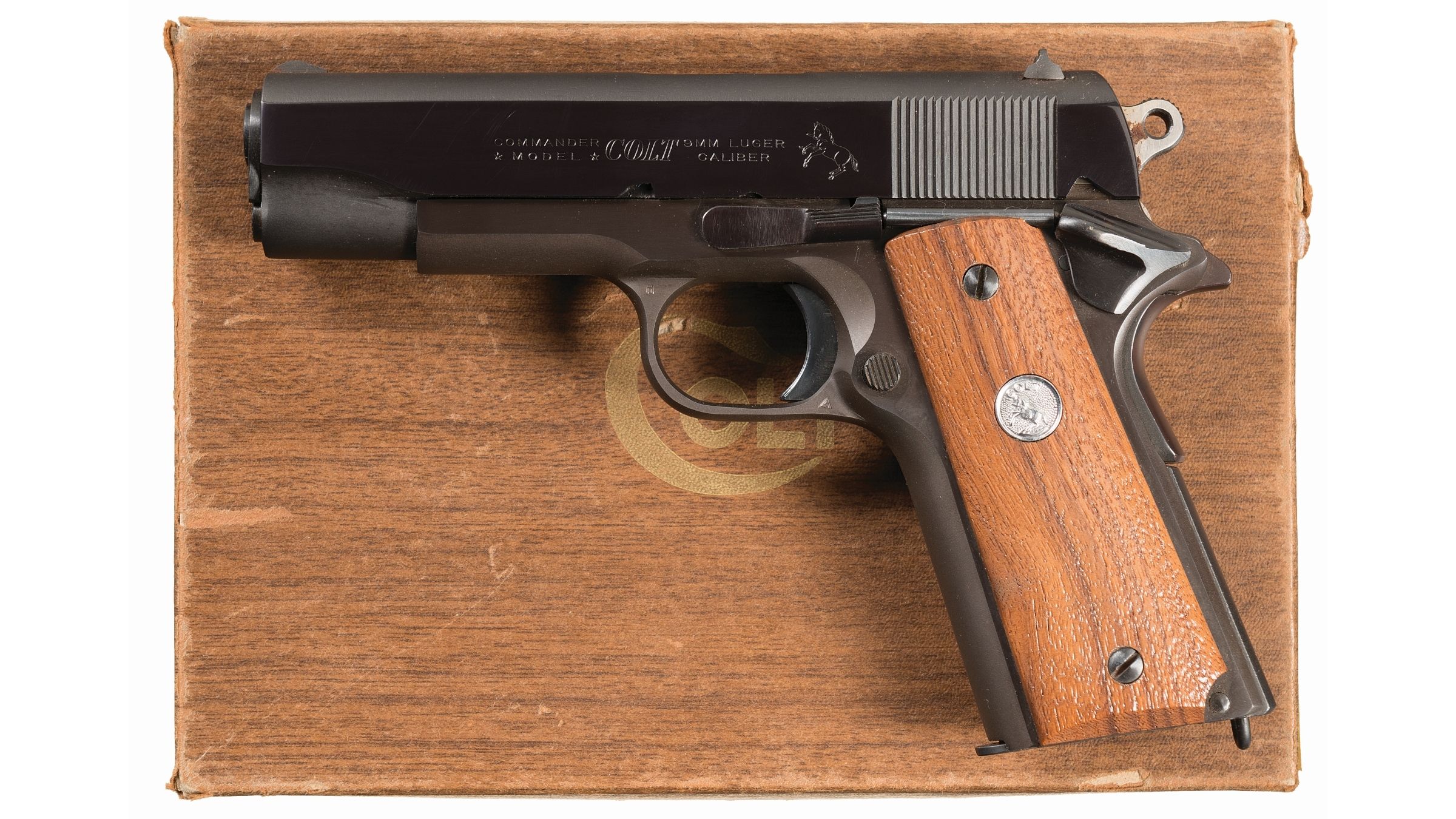 Colt Series 70 Combat Commander Pistol In 9mm Luger With Box Rock Island Auction 7125