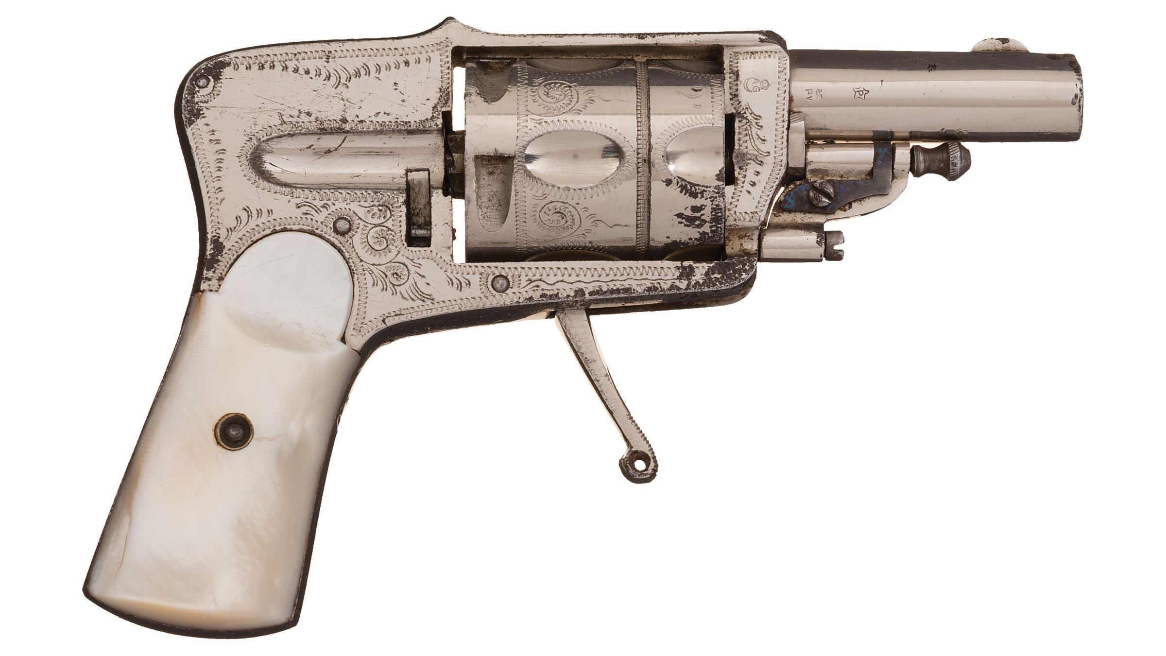 Finely Engraved European Folding Trigger Hammerless Revolver | Rock ...
