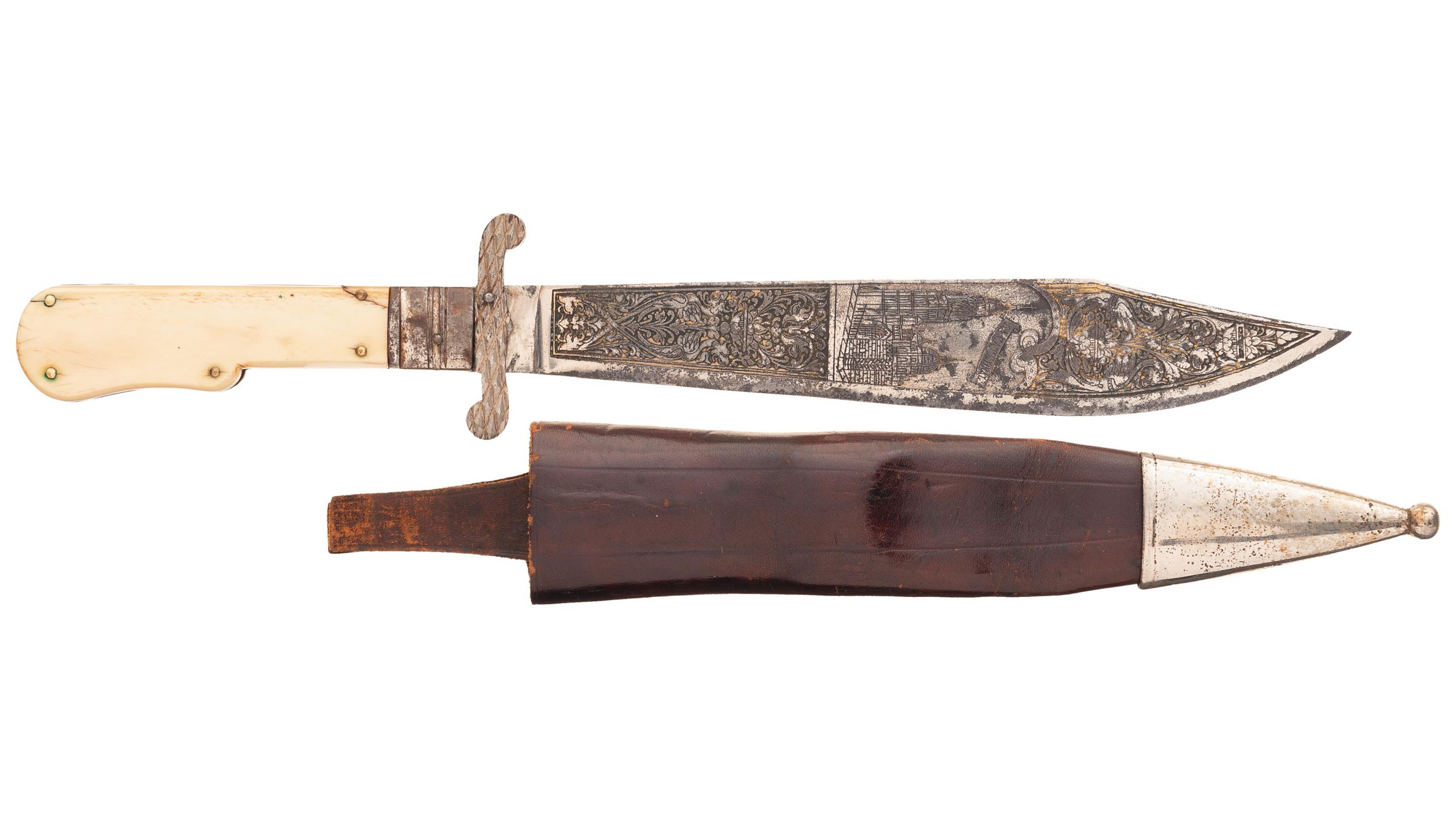 Spanish Toledo Made Folding Bowie Knife with Etched Blade Rock Island Auction