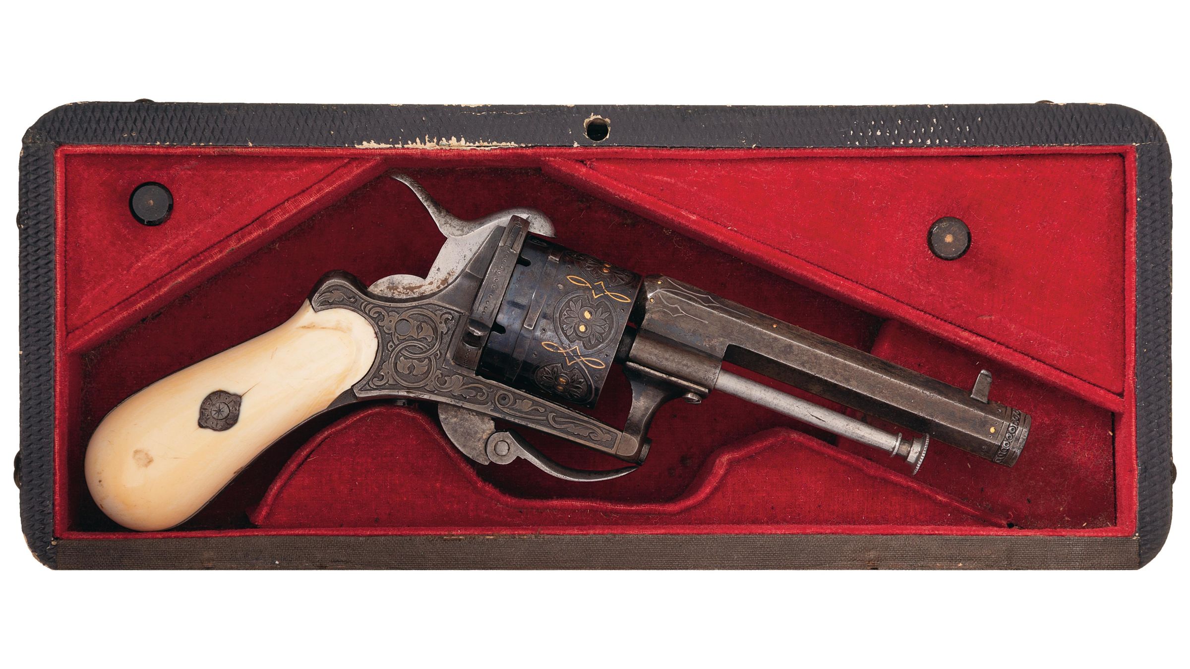 Engraved Silver And Gold Inlaid European Pinfire Revolver Rock Island Auction 6746