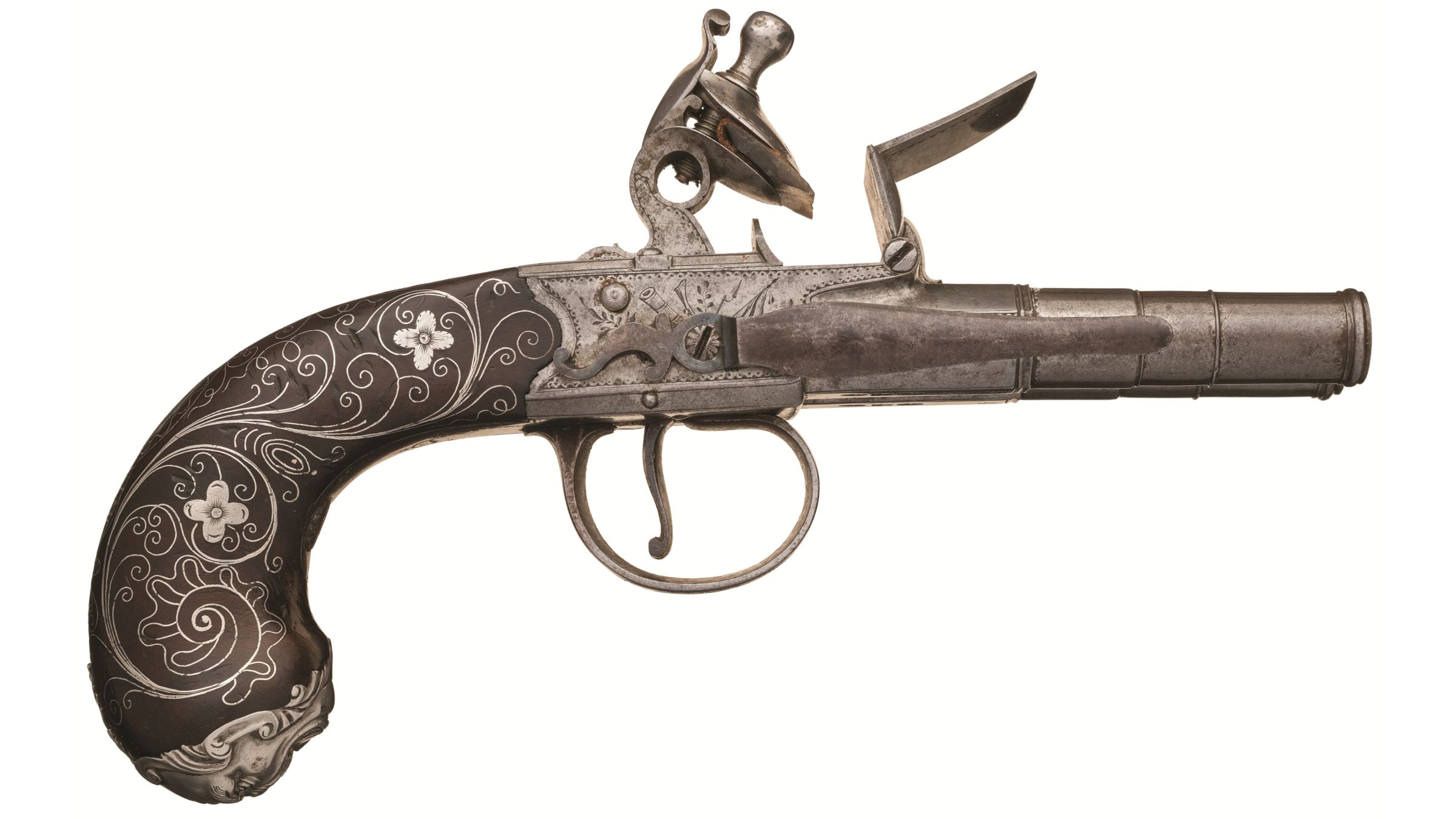 J. Rea Boxlock Flintlock Double Barrel Pistol | Rock Island Auction