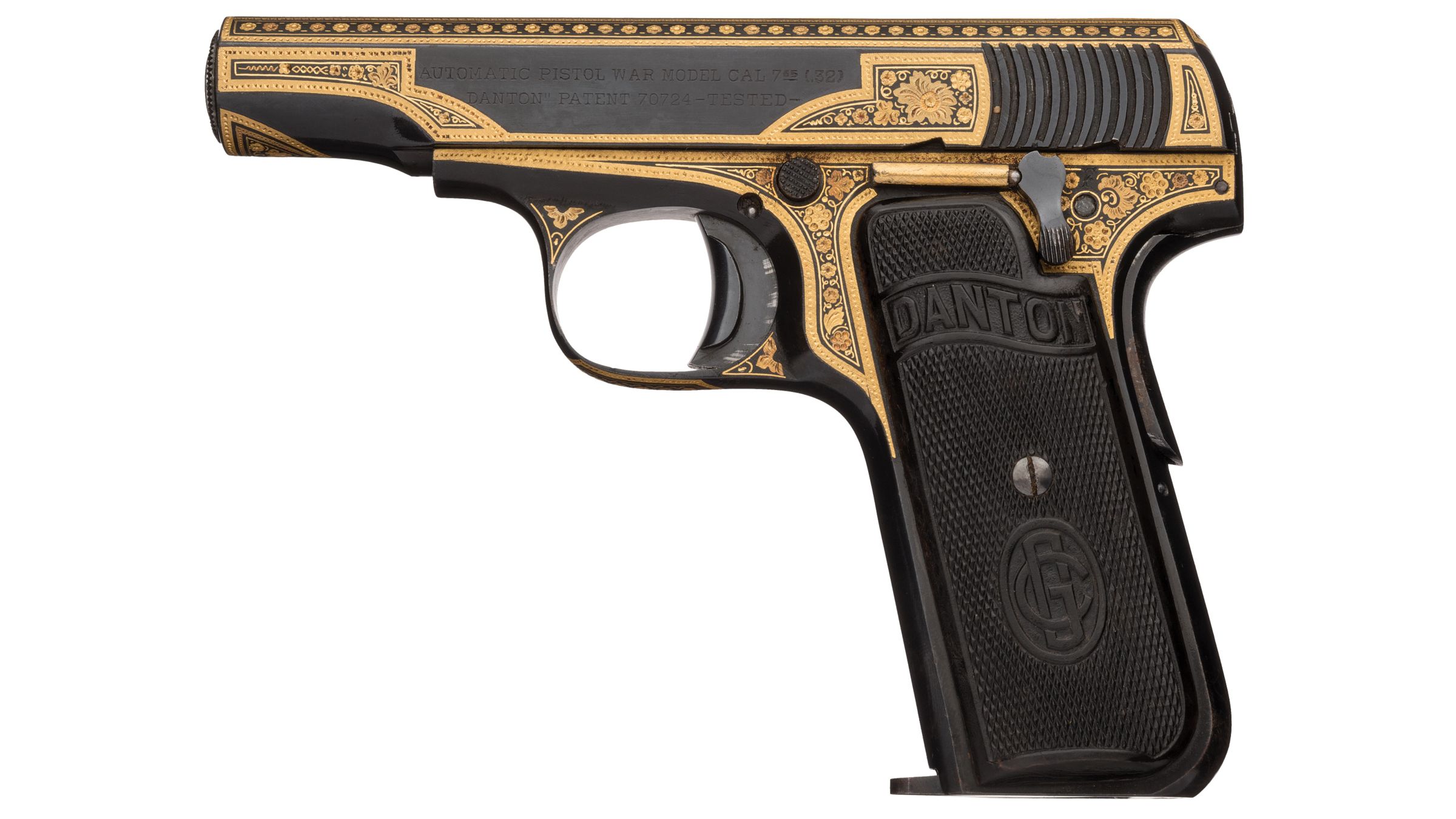 Gold Damascene Gabilondo y Urresti War Model Danton Pistol | Rock ...