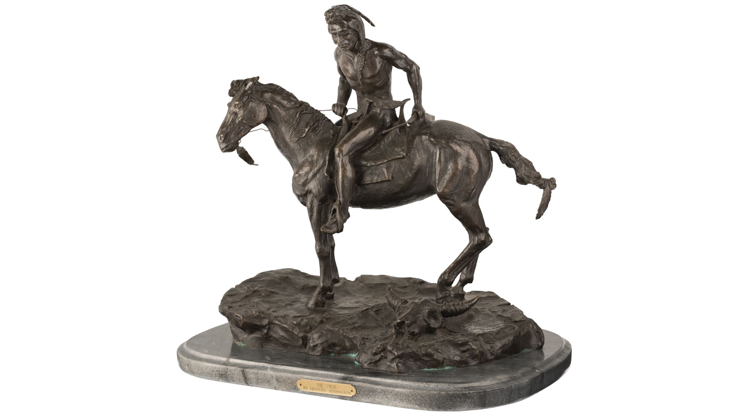 Frederic Remington Style "The Vigil" Large Figural Bronze Rock Island