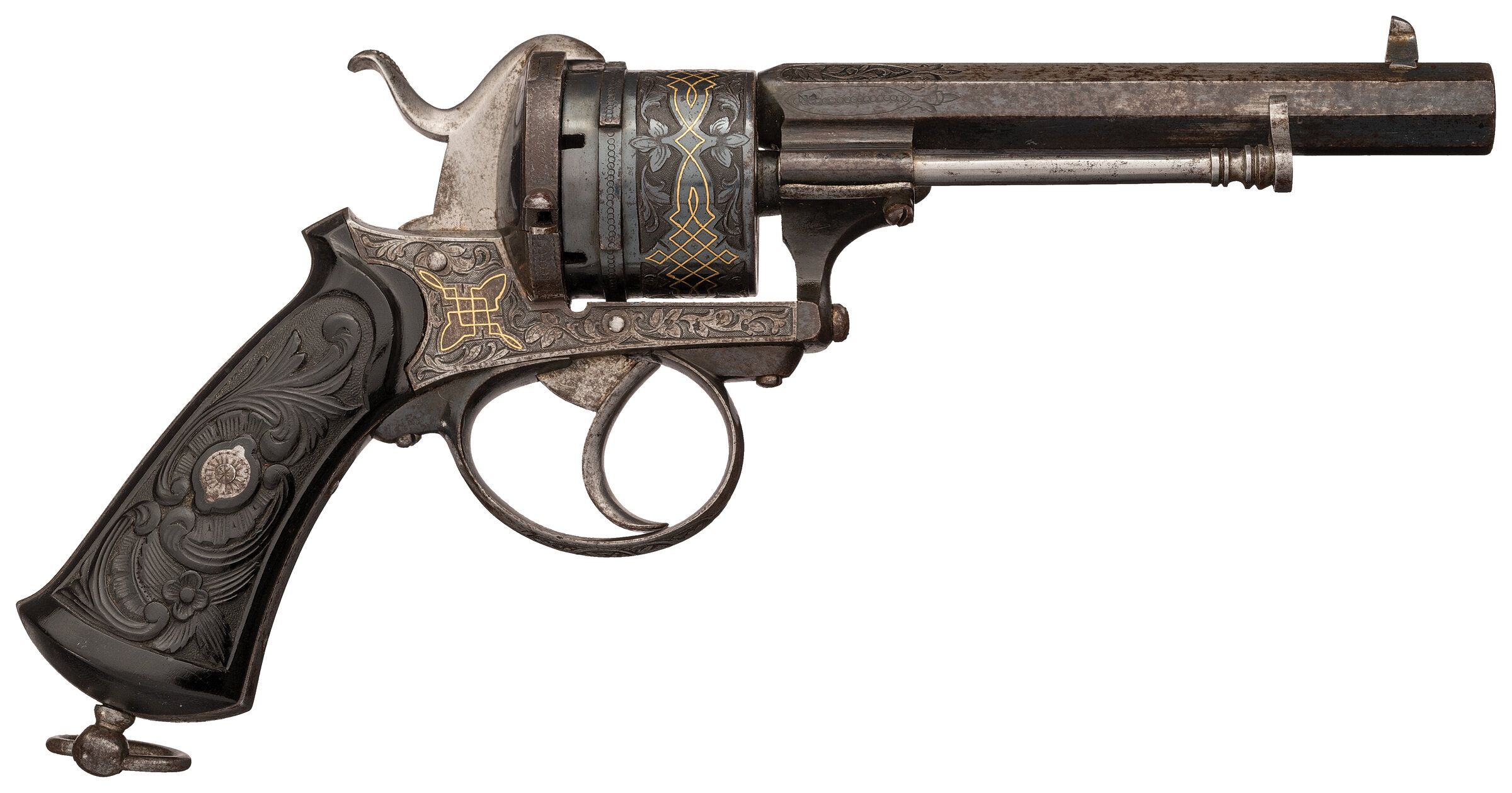 Engraved Gold Inlaid Double Action Pinfire Revolver Rock Island Auction 2531