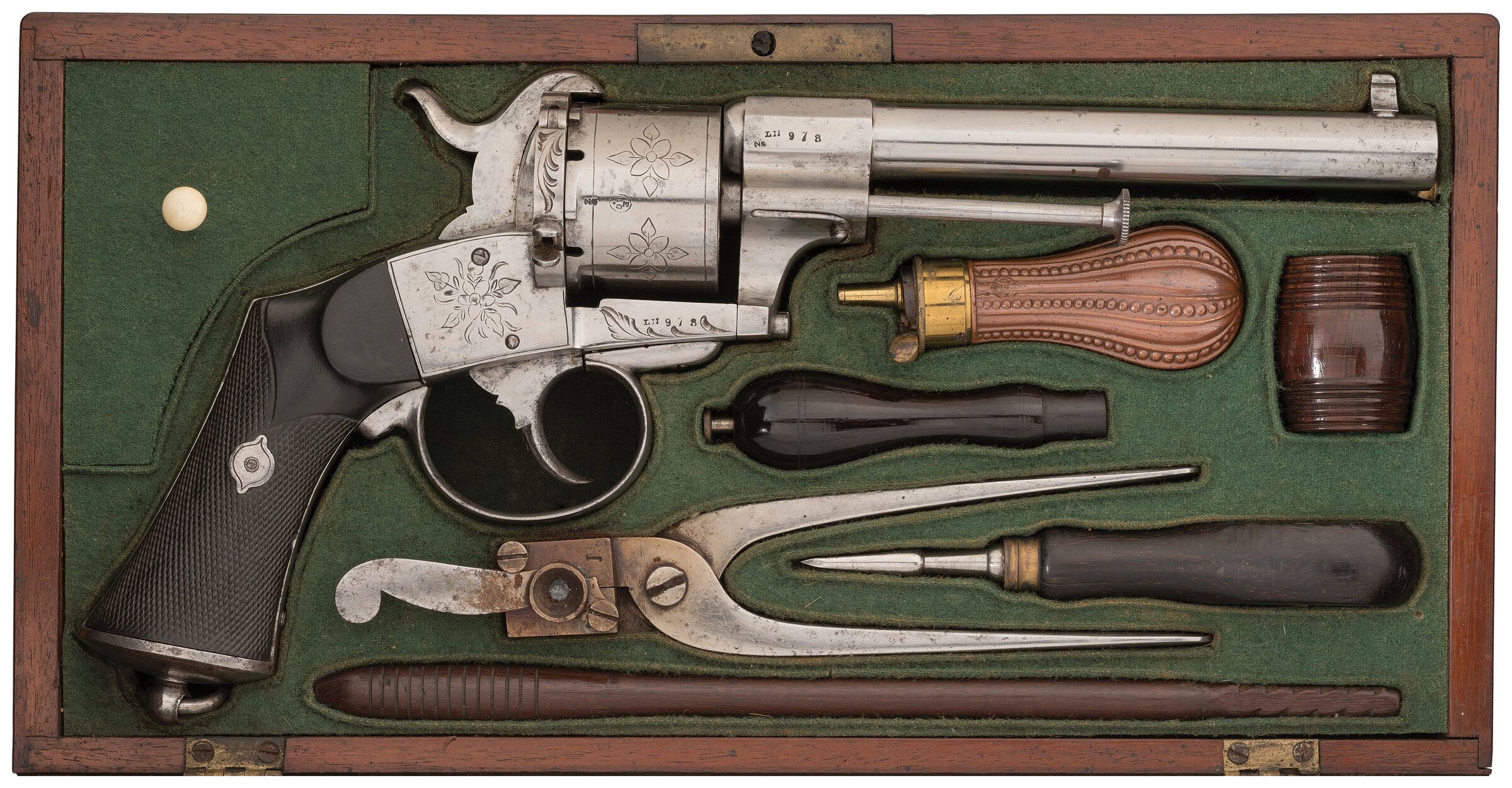 Cased Lefaucheux Patent Double Action Pinfire Revolver Rock Island Auction 0702