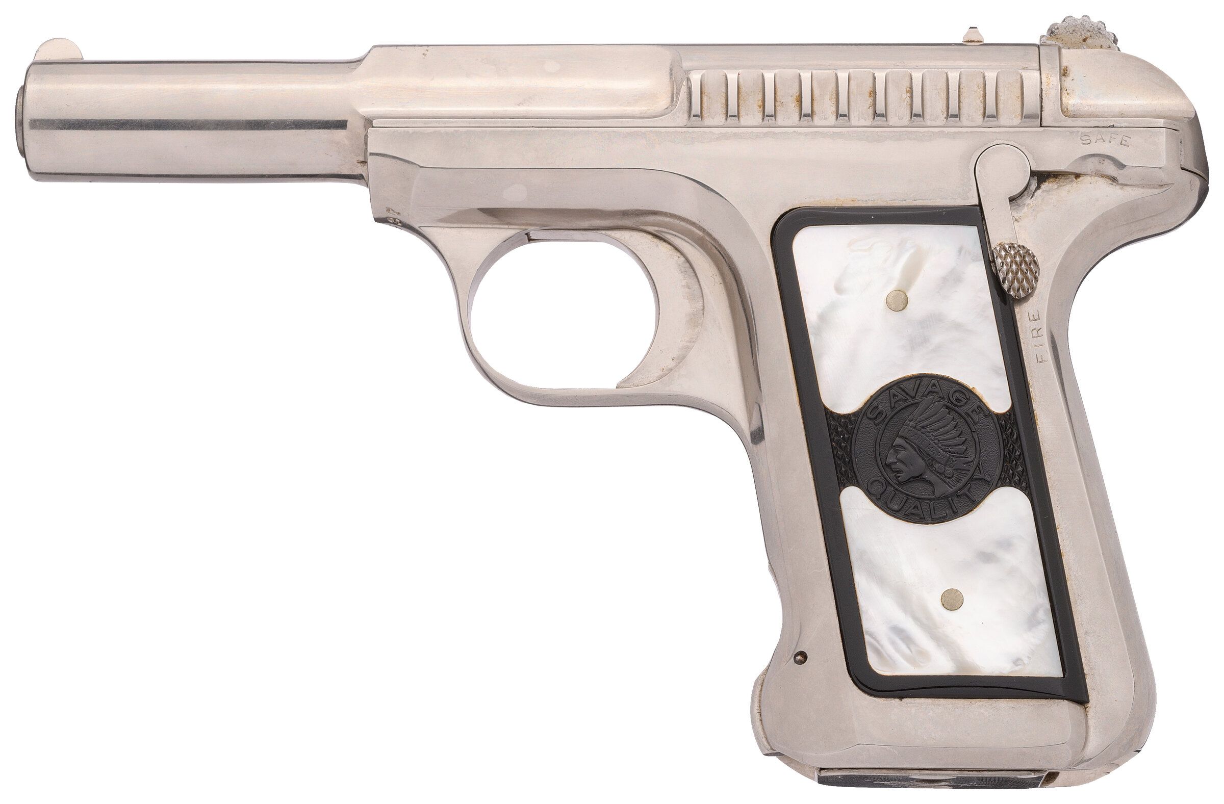 Special Order Nickel Savage Model 1907 Pistol with Tuxedo Grips
