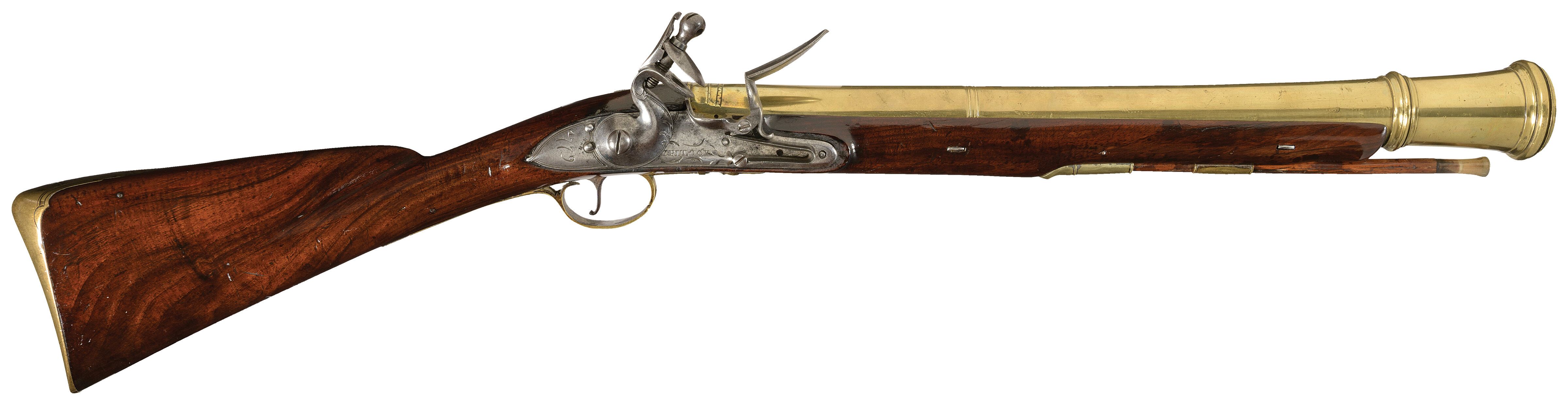 Massive Engraved British Brass Barreled Flintlock Blunderbuss