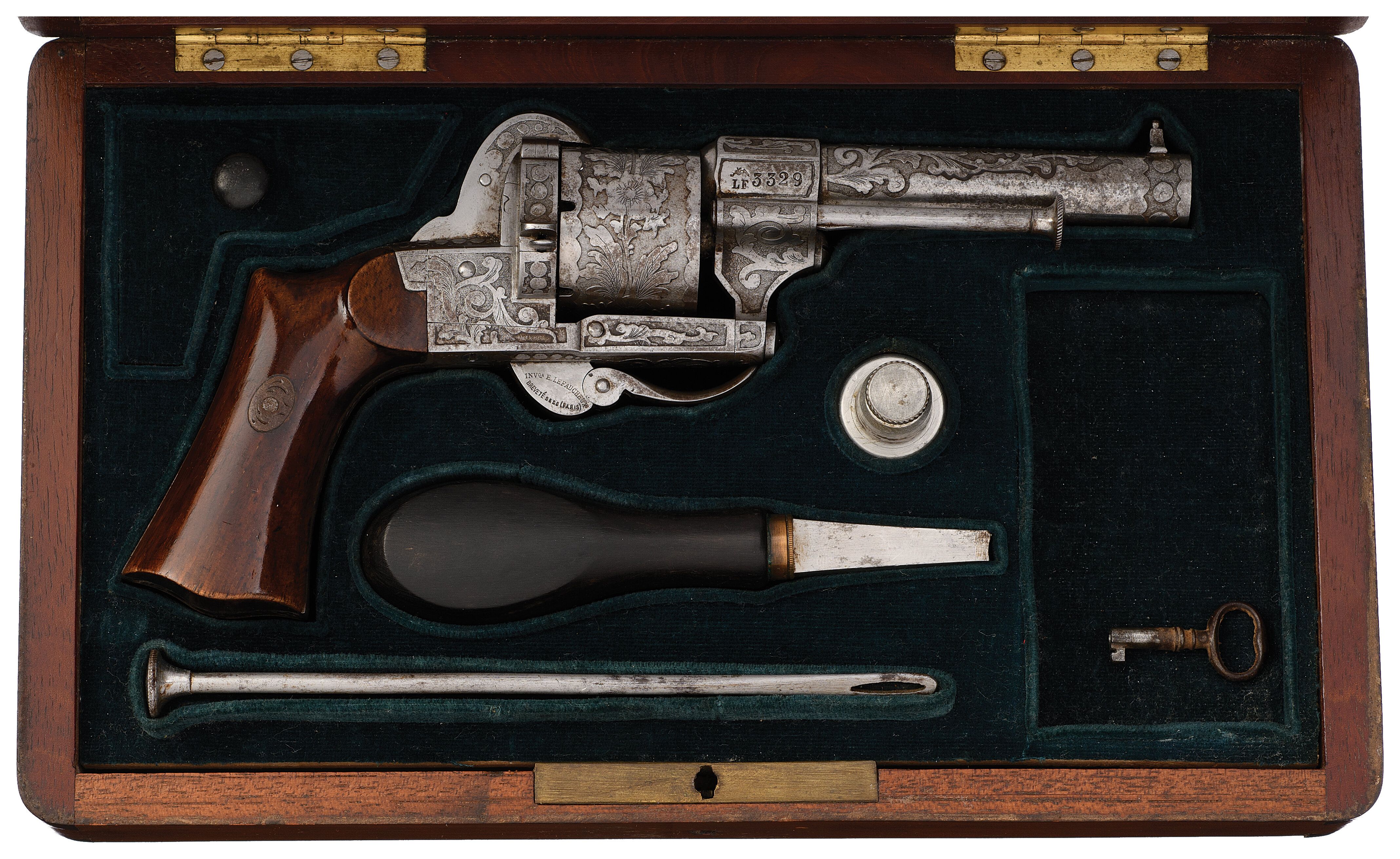 Cased Exhibition Grade French Lefaucheux Pinfire Revolver Rock Island Auction 6994