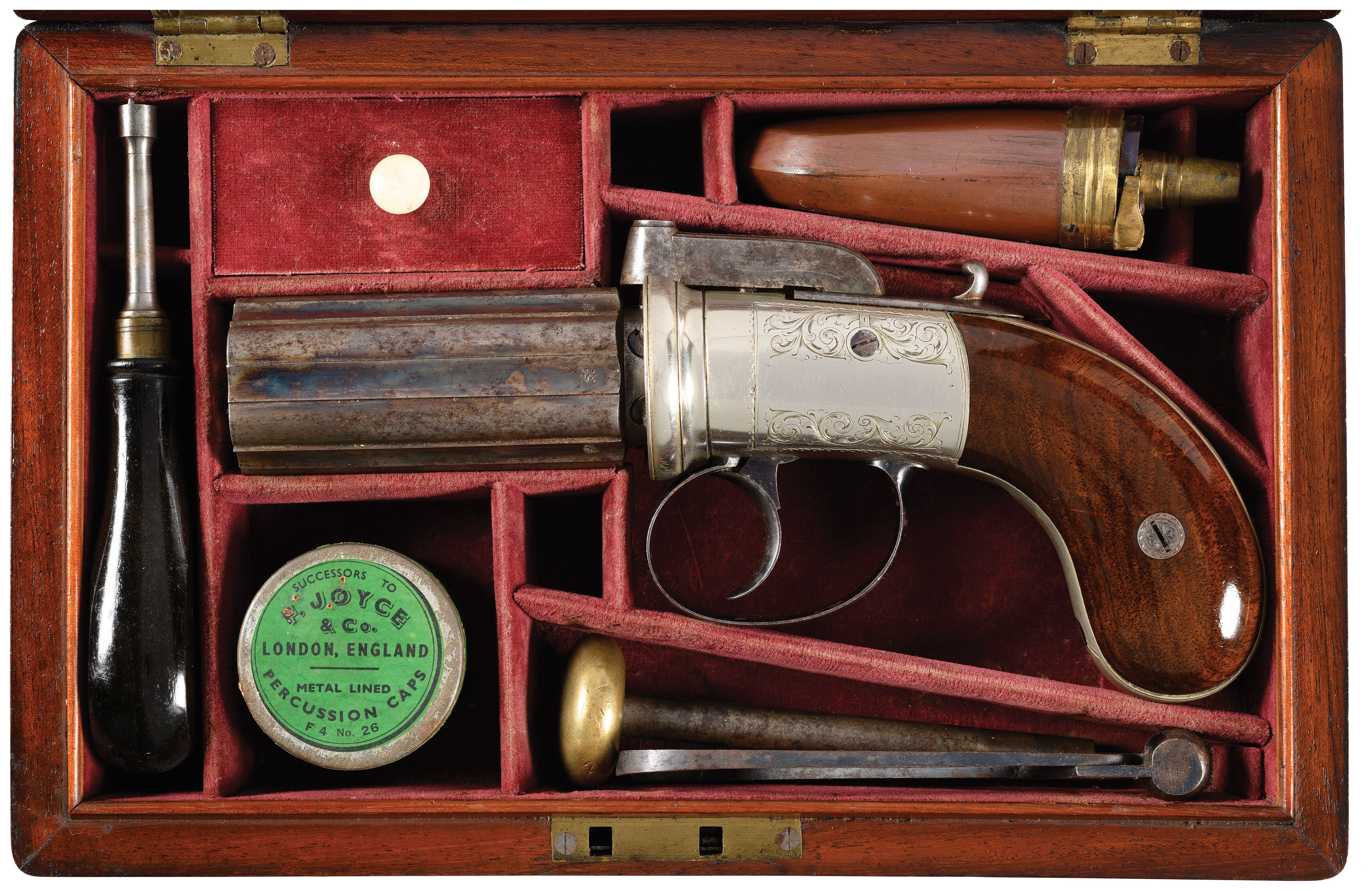 Hammer Shell Frame Box Cased Engraved German Silver Frame English Bar Hammer Pepperbox | Rock ...