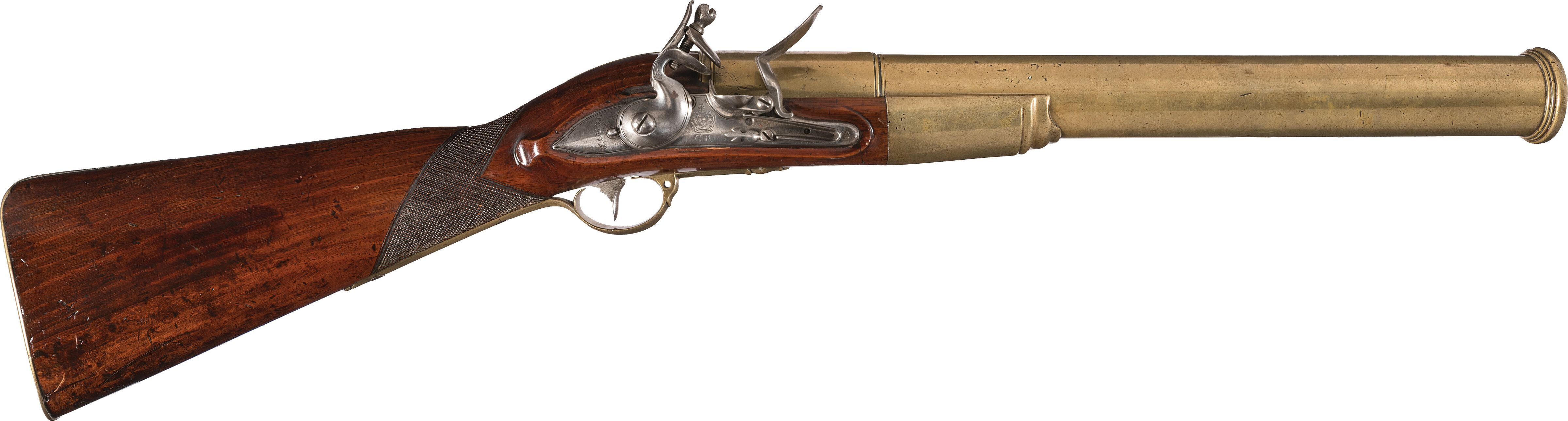 Massive Engraved British Brass Barreled Flintlock Blunderbuss