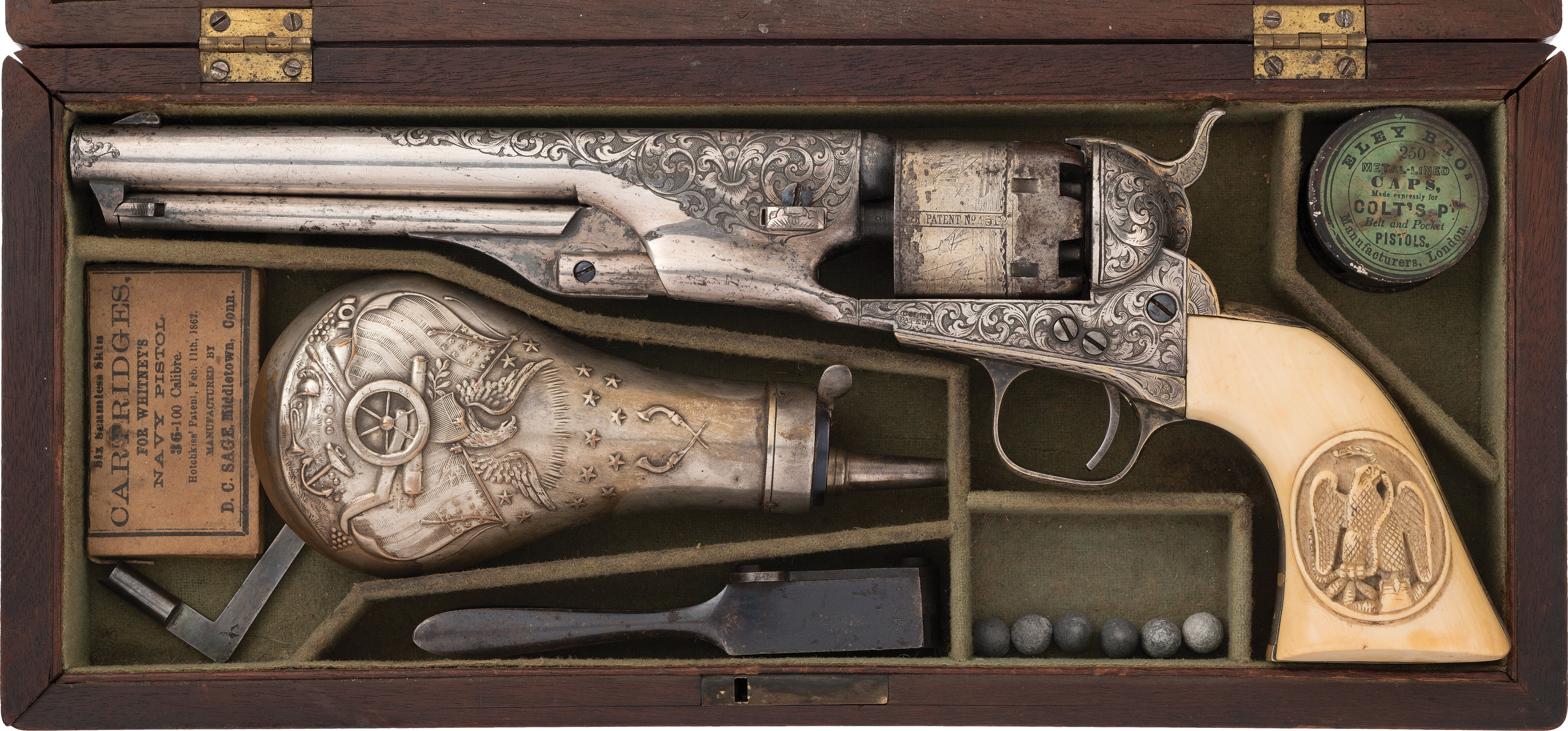Cased Engraved Silver & Gold Colt 1861 Navy Revolver | Rock Island