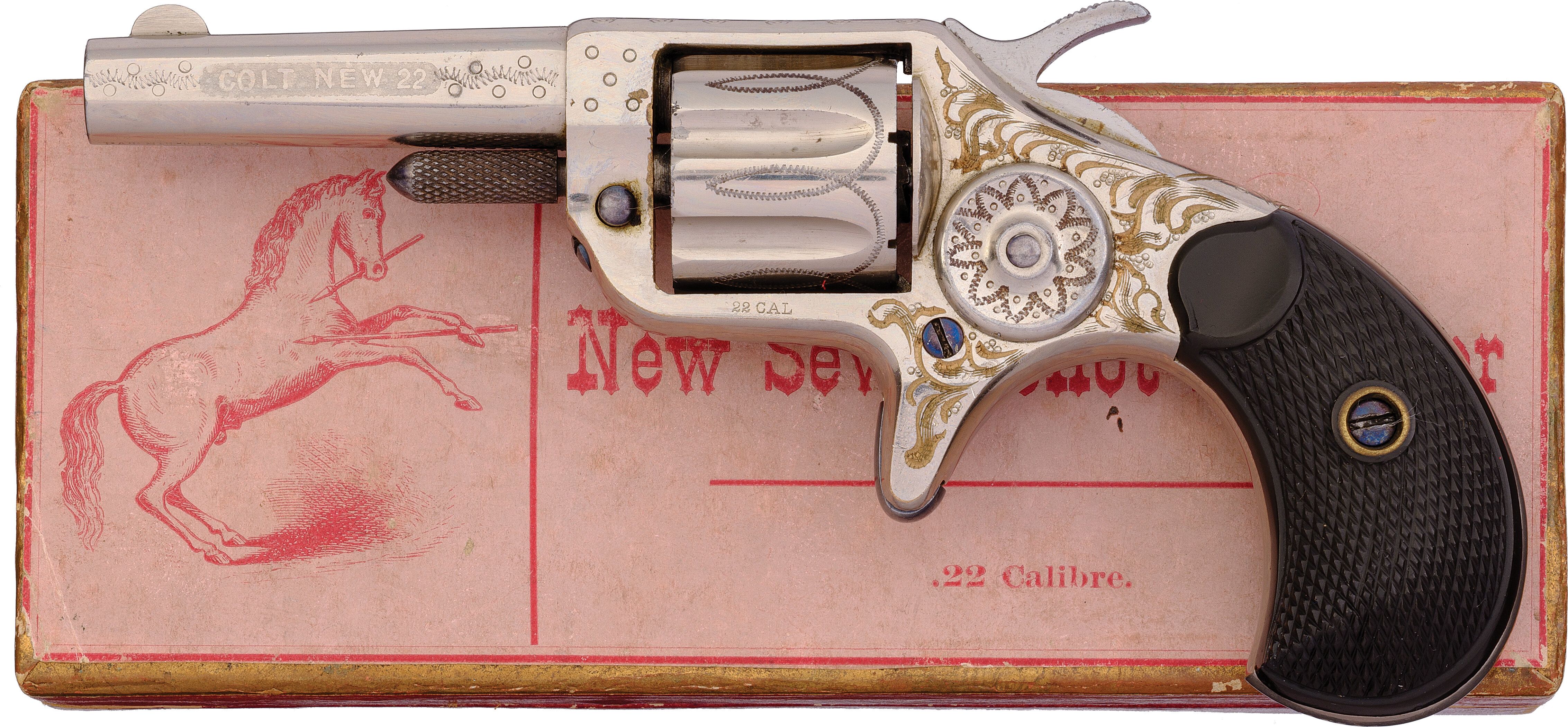 Engraved Colt New Line 22 Etched Panel Revolver With Box Rock Island Auction 3876