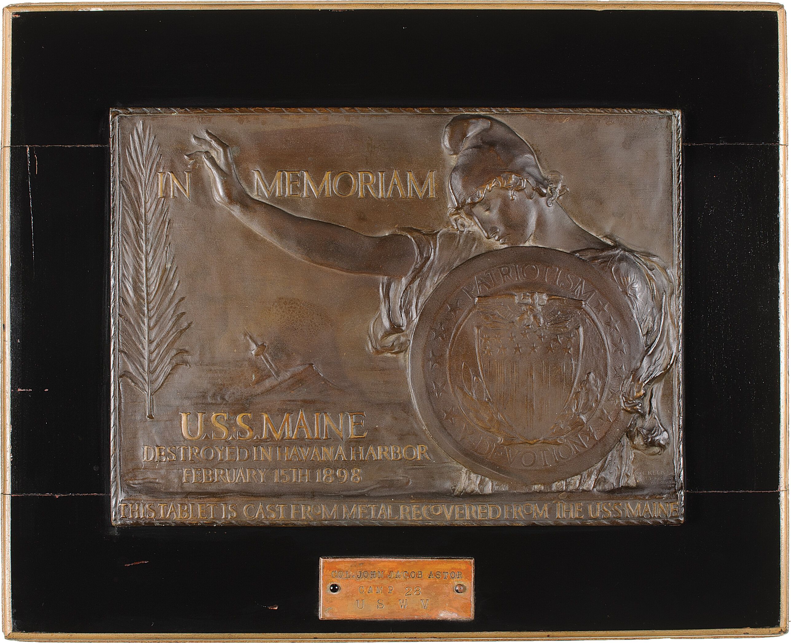 Bronze Memorial Plaque Made of Material from the U.S.S. Maine Rock