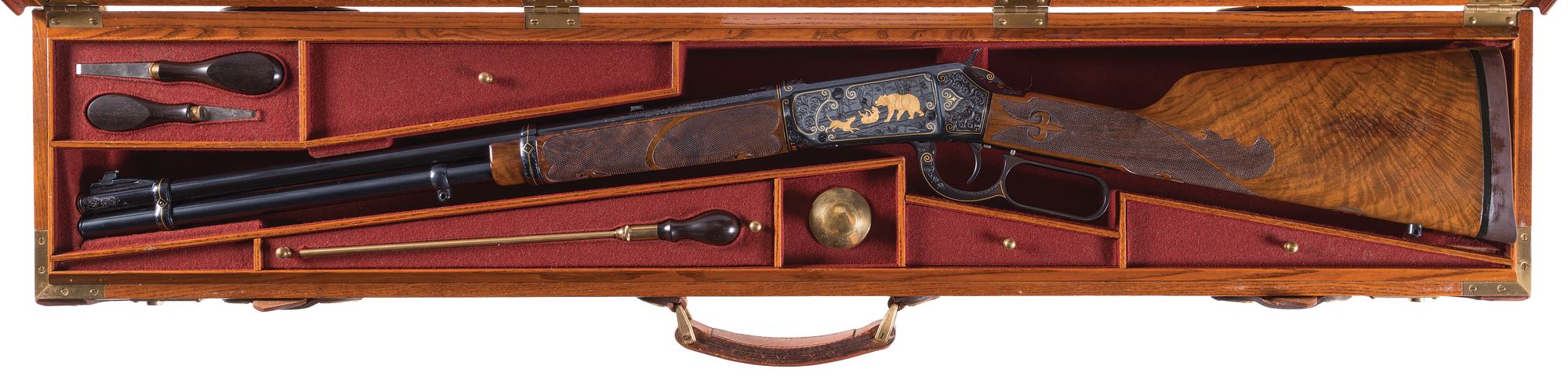 Alvin White Signed, and Gold and Silver Inlaid Winchester Big Bore Model 94XTR Lever Action Rifle