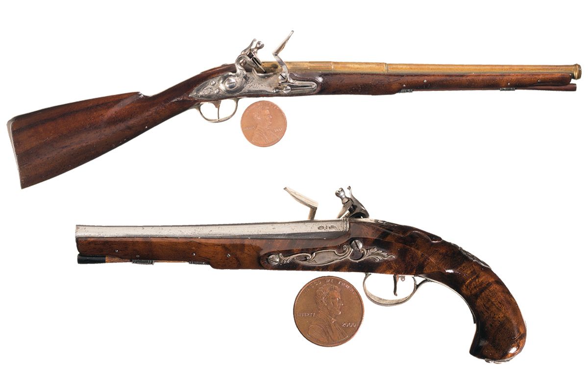 Well Documented Alvin A. White Miniature Flintlock Musket and Flintlock Pistol from the White Collection