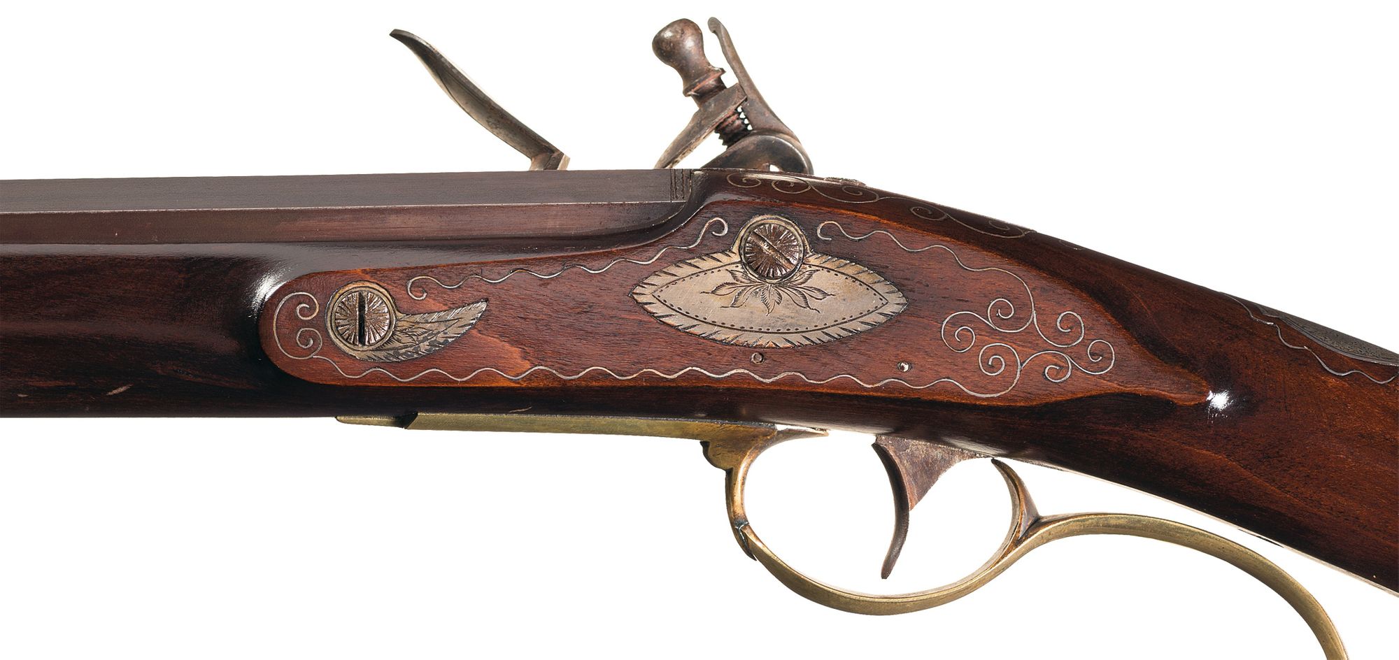 Alvin A. White Engraved Flintlock American Long Rifle with from the White Collection with Stock Identified as Cut from Wood from a Cherry Tree Near His Childhood Home