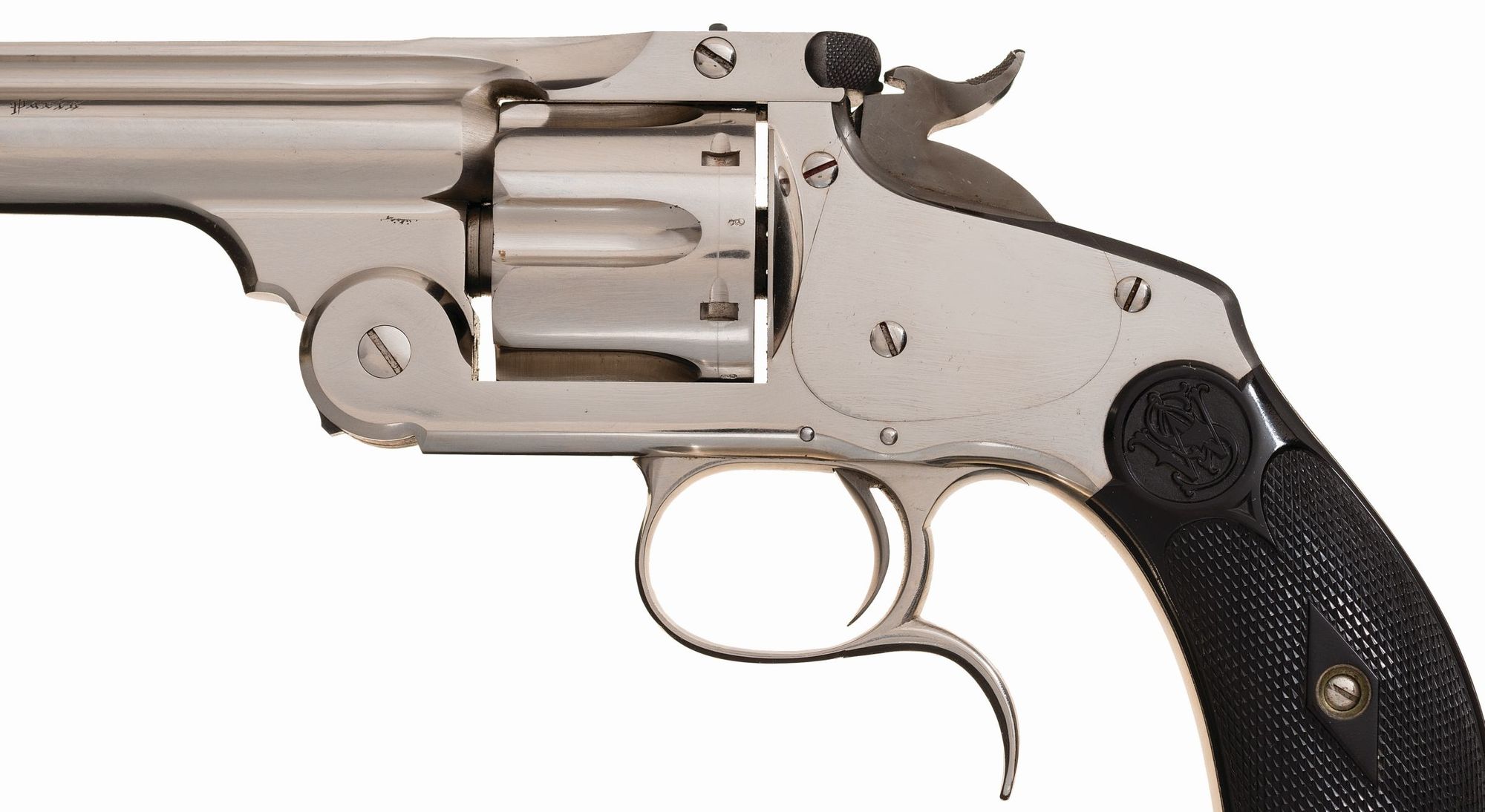  Pair of Parisian Retailer S&W New Model No. 3 Revolvers custom trigger guard finger spurs.