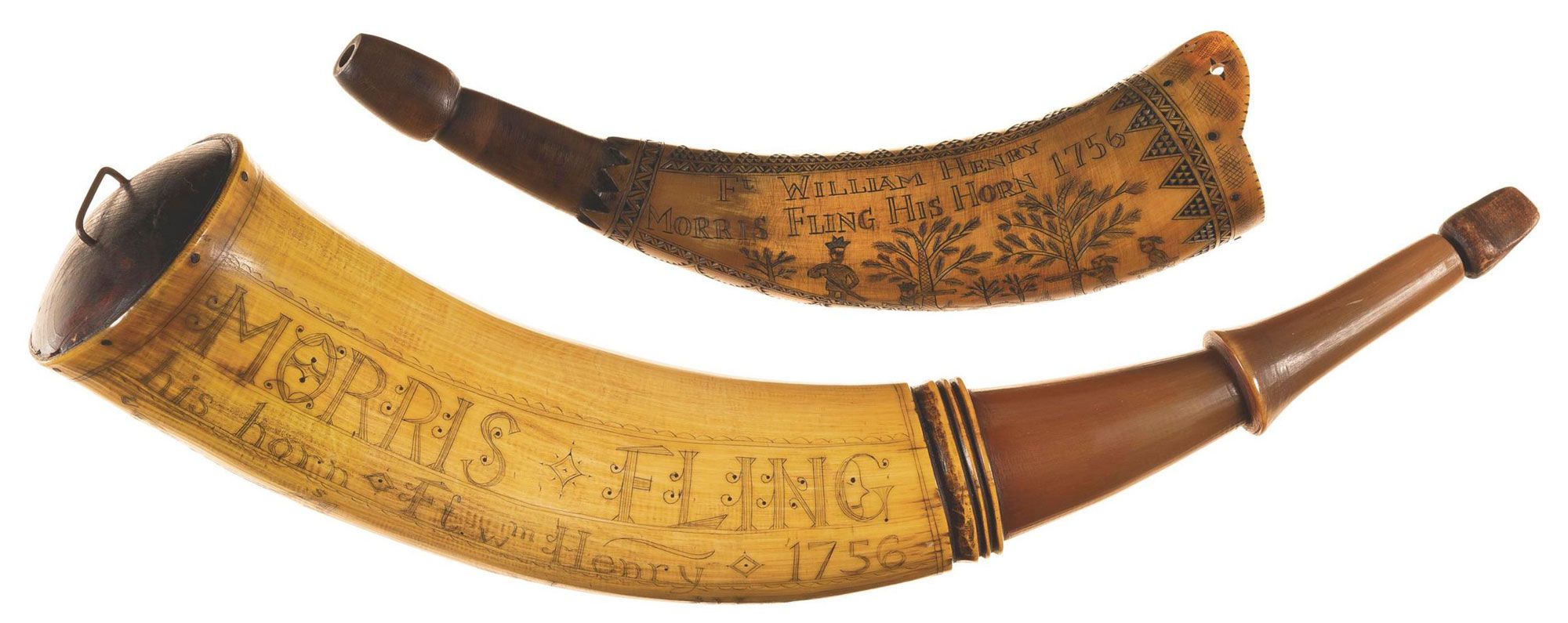 Lot 4091: Two Contemporary French & Indian War Themed Powder Horns