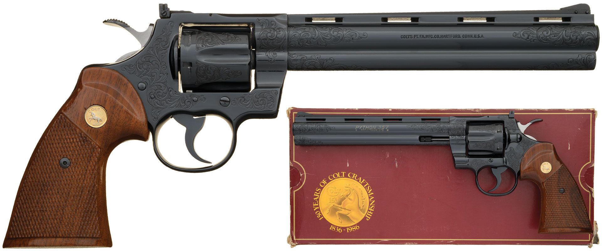 Lot 644: Factory Engraved Colt Python Double Action Revolver with Box
