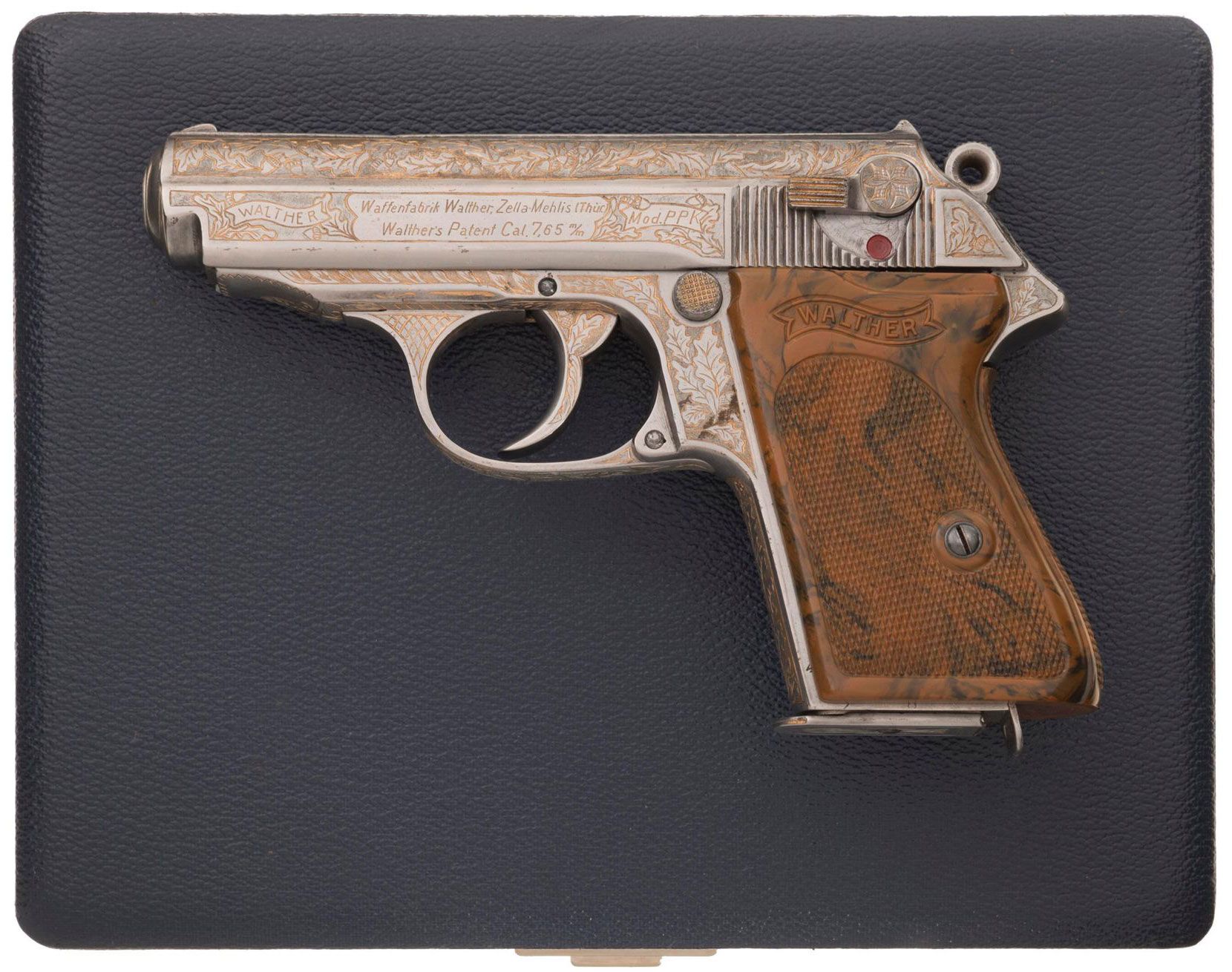 Lot 741: Engraved and Gold Washed Walther PPK Semi-Automatic Pistol