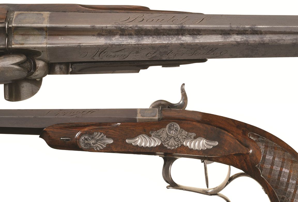 Cased-Pair-of-Boutet-Percussion-Conversion-Dueling-Pistols-Engravings