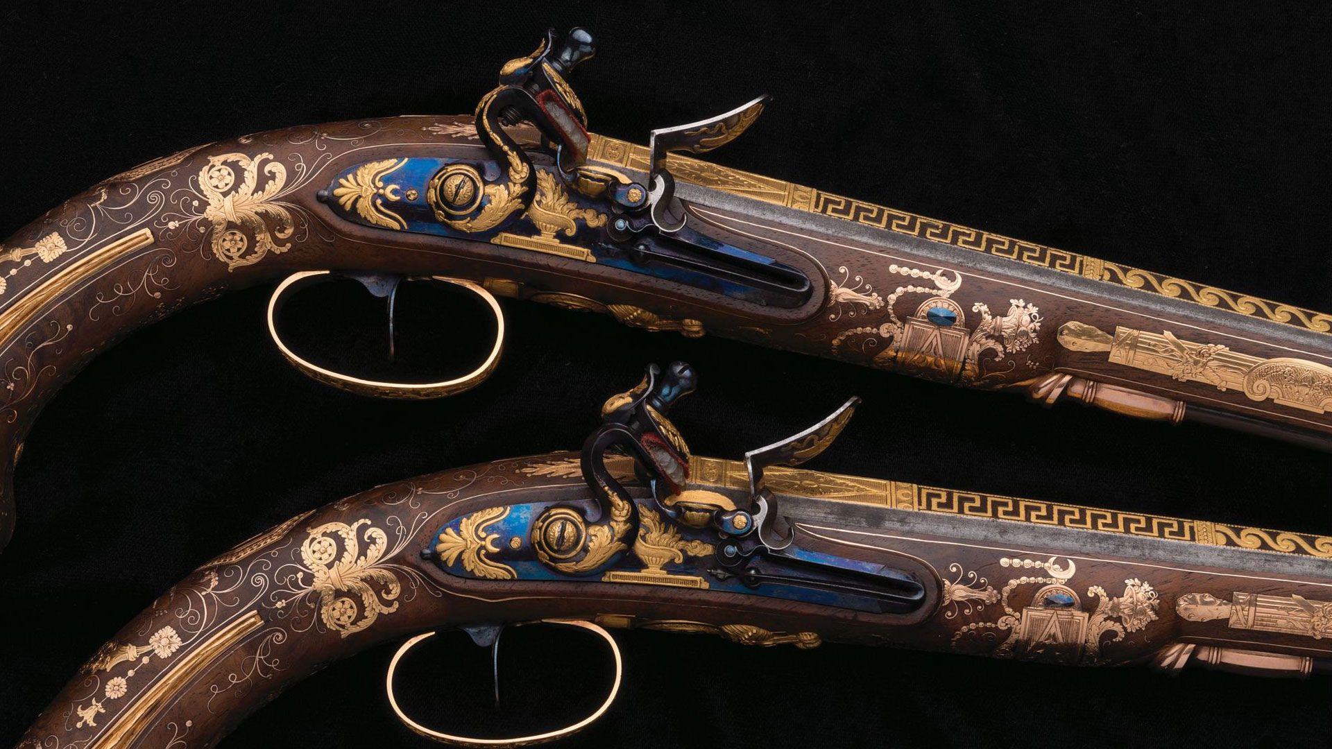 Pair-of-Gold-Mounted-Boutet-Officer-s-Flintlock-Pistols
