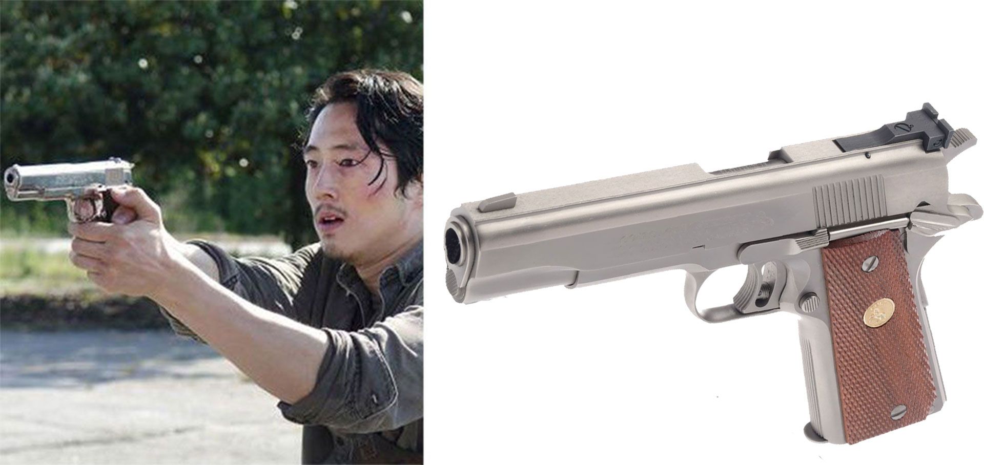 Glenn-aims-a-Colt-Series-70-pistol