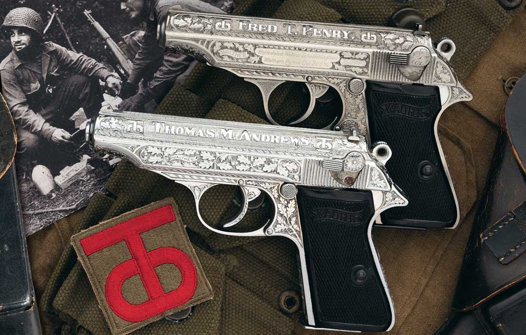 Two-finely-engraved-Walther-PP-pistols