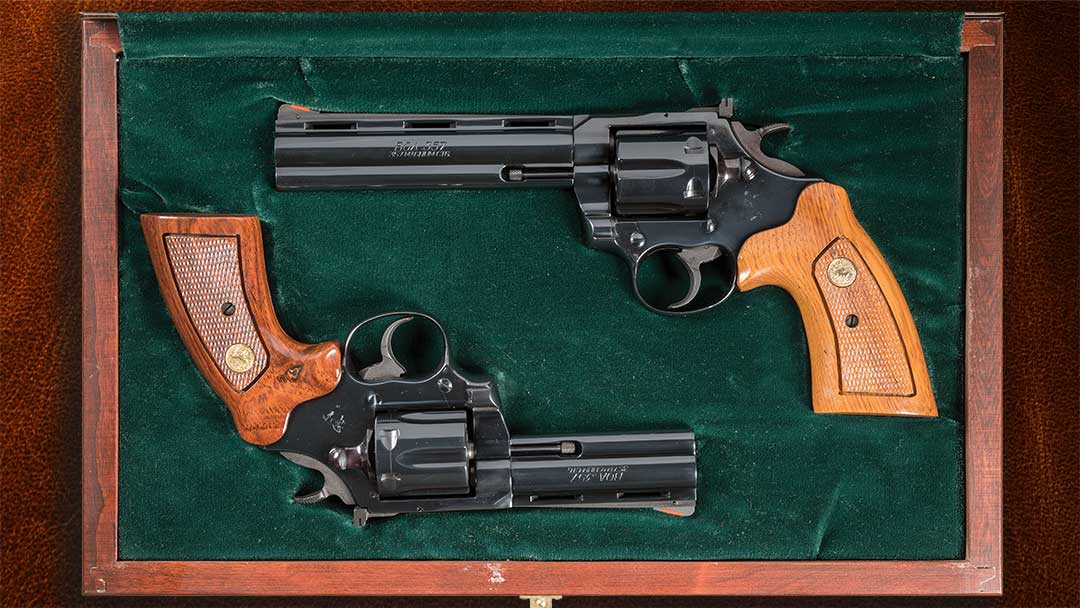 Rare-cased-set-of-consecutively-numbered Colt Boa 357 DA revolvers