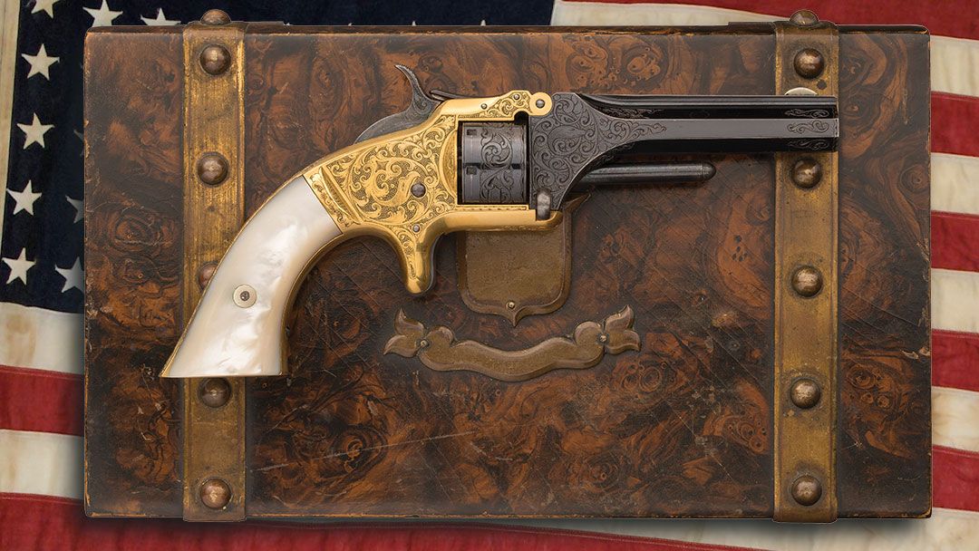 Gustave-Young-master-engraved-and-gold-plated-Smith---Wesson-Model-No.-1-second-issue-revolver-inscribed-to-New-York-Congressman-Alfred-Ely.