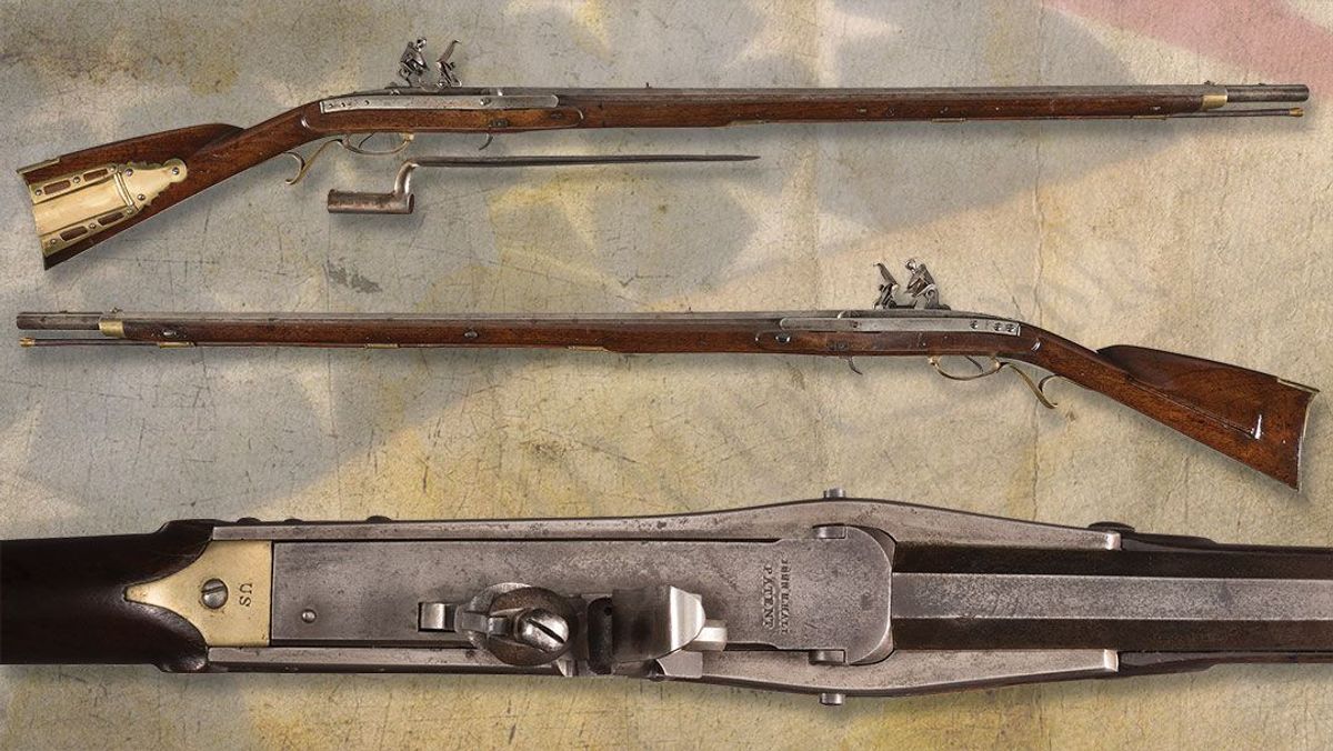 Highly-rare-documented-Hall-Model-1817-breech-loading-flintlock-rifle-with-bayonet-one-of-the-original-100