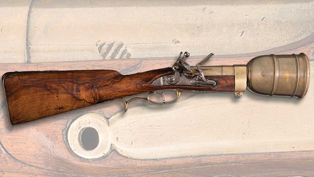 Scarce-Late-18th-Century-European-Flintlock-Grenade-Launcher-with-carved-stock