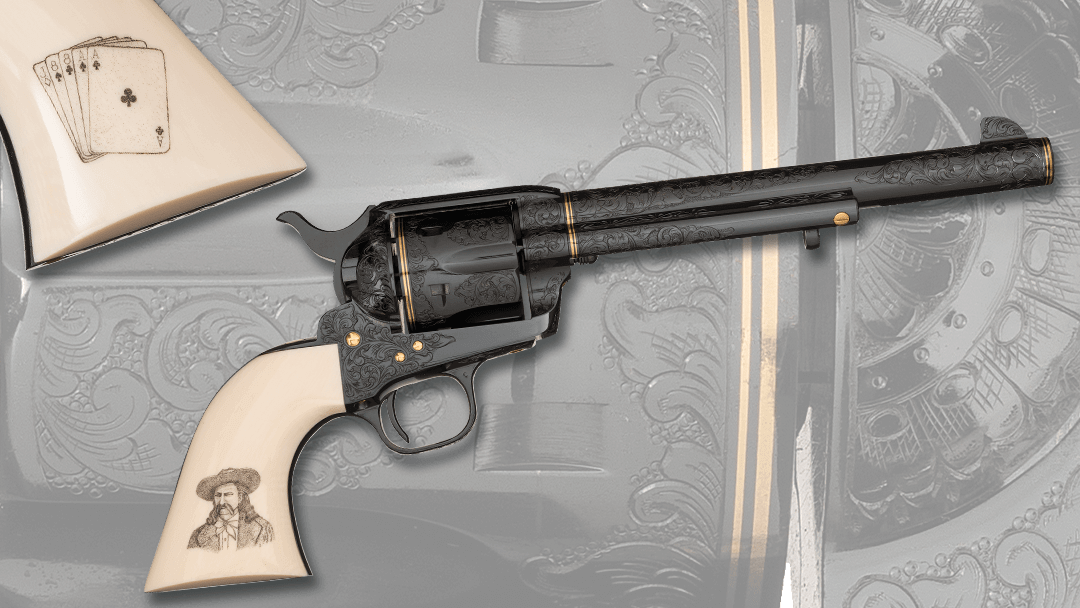 Steve-Kamyk-Factory-Engraved-and-Gold-Inlaid-Wild-Bill-Hickok-Themed-Colt-Third-Generation-Single-Action-Army-Revolver-with-Scrimshaw-Grip-Made-for-the-Deadwood-4th-Annual-Old-West-Auction-with-Box-and-Factory-Letter-min