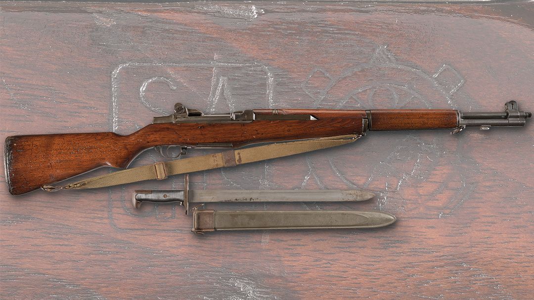 World-War-II-U.S.-Springfield-M1-Garand-Semi-Automatic-Rifle-with-British-Proof-Markings-and-Bayonet