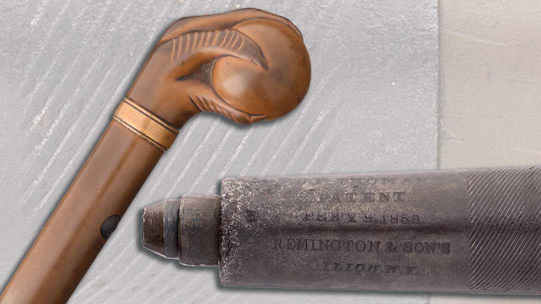Rare-and-Desirable-E.-Remington---Sons-Thomas-Patent-Percussion-Cane-Gun-with-Attractive-Ball-and-Claw-Handle