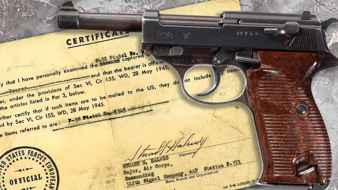 P.38-Semi-Automatic-Pistol-with-World-War-II-Capture-Paper