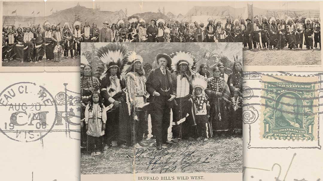 Buffalo-Bill-Cody-signed-panoramic-group-portrait-postcard-addressed-to-his-friend-Hattie-Horr