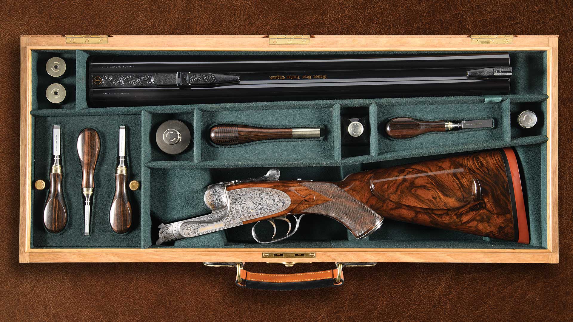 Peter-Spode-Signed-Gold-Inlaid-and-Dangerous-Game-Scene-Engraved-Watson-Brothers-4-Bore-Sidelock-Ejector-Double-Rifle-with-Case