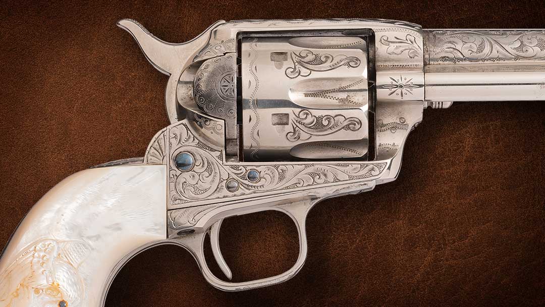 This factory engraved, nickel plated Colt SAA revolver with pearl grips was shipped to Wexell and Degress in 1883