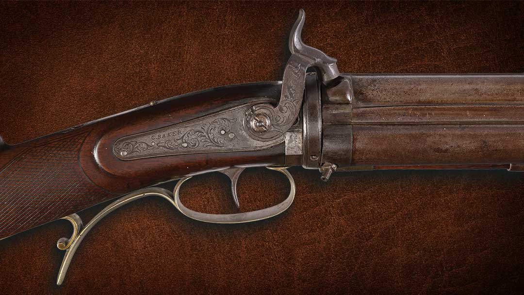 C-Baker-Marked-Swivel-Breech-Three-Barrel-Combination-Percussion-Rifle-Shotgun