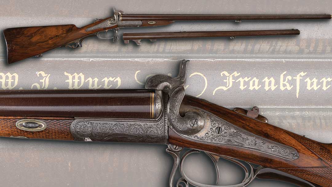 Factory-Engraved-and-Gold-Inlaid-W.-J.-Wurz-Pinfire-Double-Cape-Gun