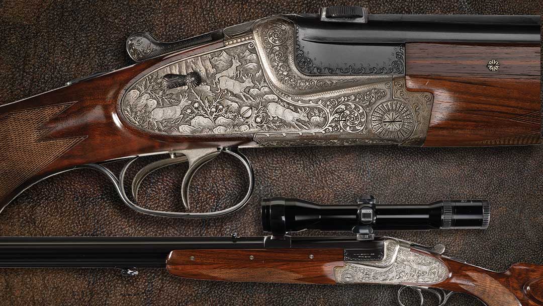 Factory-Game-Scene-Engraved-Gebruder-Merkel-Hand-Detachable-Sidelock-Over-Under-Combination-Gun-with-Zeiss-Scope