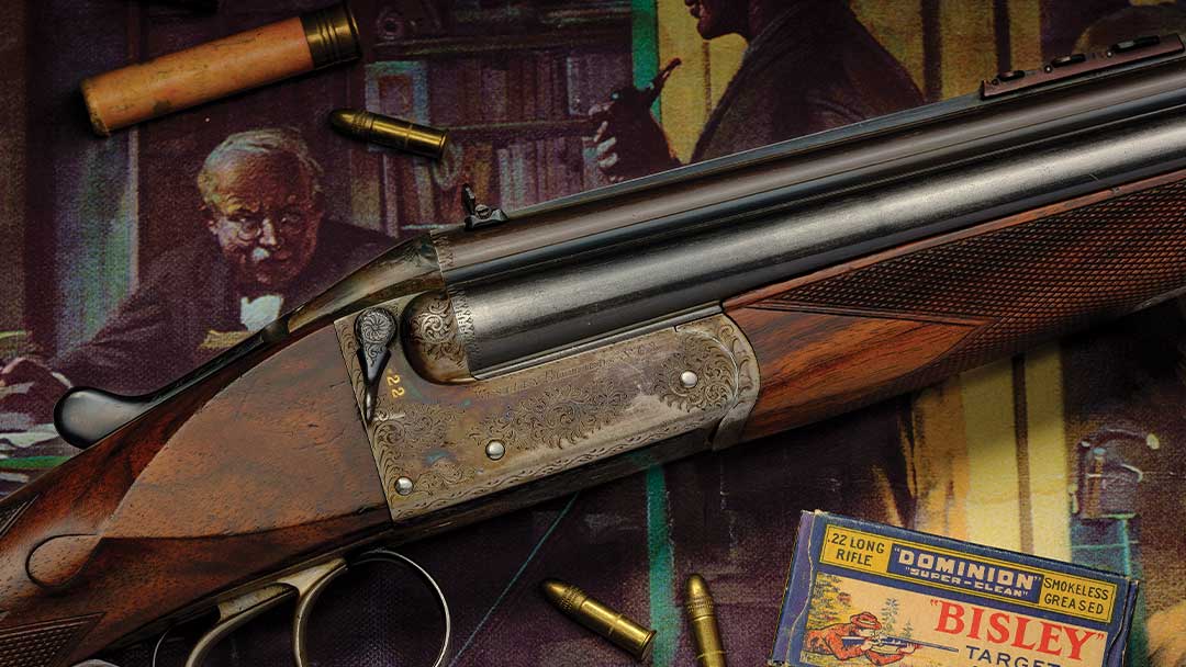 Incredible-Unique-Finely-Engraved-Westley-Richards-Hammerless-Small-Bore-Drilling-with-22-Rimfire-over-410-Bore-Configuration