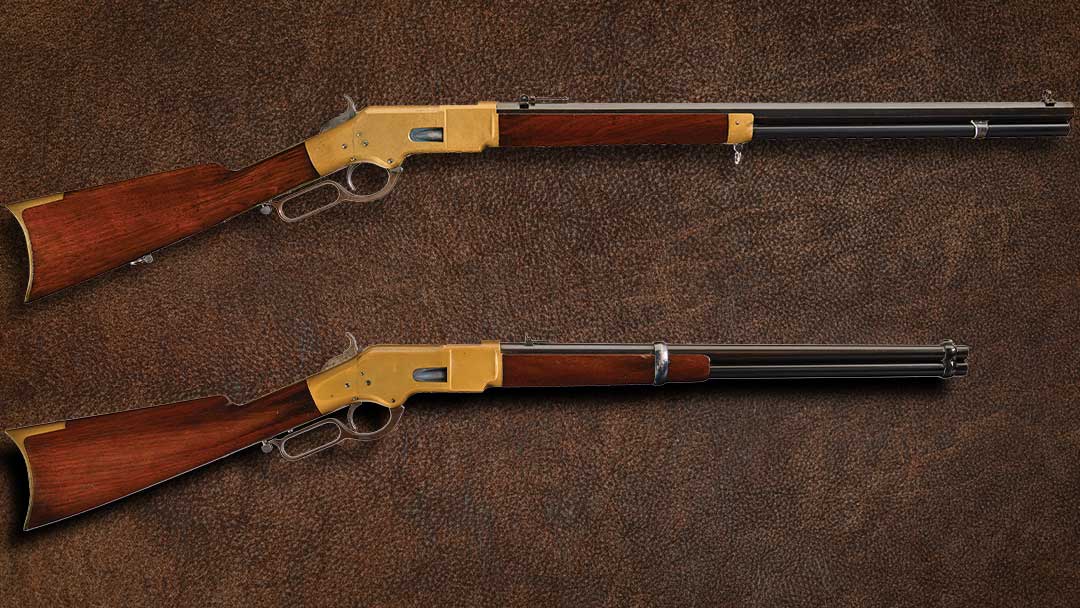 Two Yellowboys a Winchester-Model-1866-rifle compared to a Winchester-Model-1866-Carbine