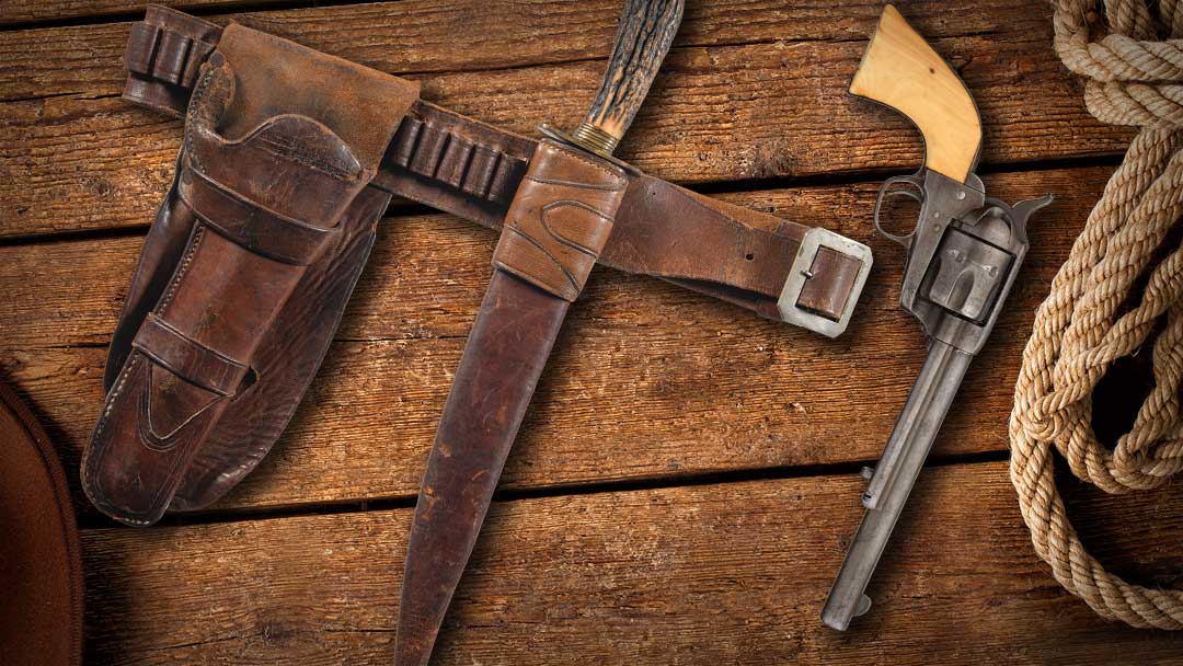 Antique-Black-Powder-Colt-Single-Action-Army-Revolver-with-El-Paso-Texas-Marked-Holster-Rig-and-Bowie-Knife